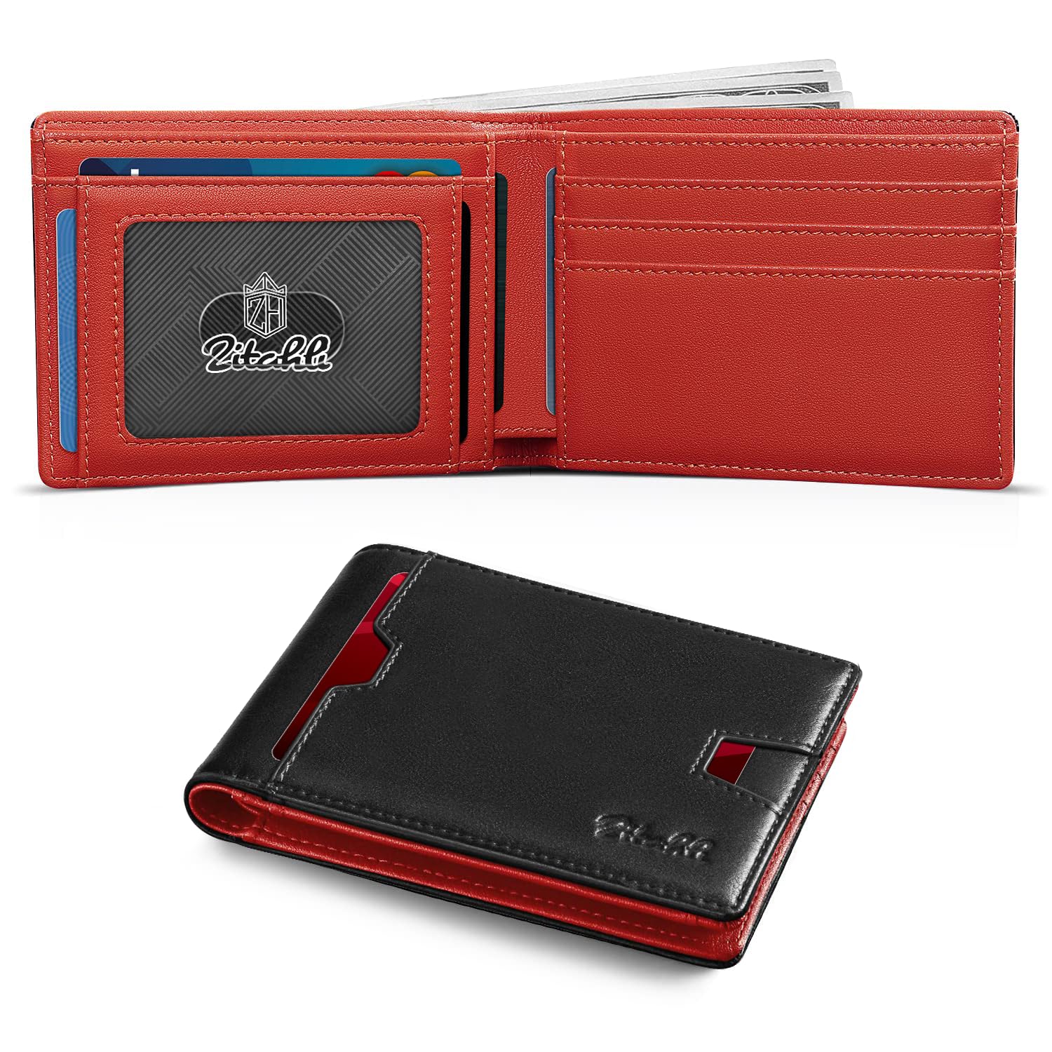 Zitahli Mens-Wallet-Slim-Leather-RFID Blocking Wallet for Men Minimalist Bifold Credit Card Holder with Gift Box
