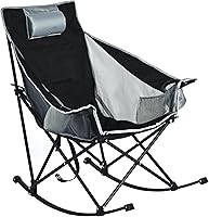 Vista 18 de SUNNYFEEL Silla Mecedora de Camping, Reclinable Acolchada de Lujo, Silla Plegable de Jardín de Gran Tamaño con Bolsillo, Resistente