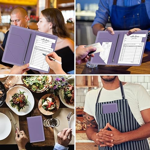 Miniatura 5 de Libreta de meseros con bolsillo con cremallera para camarera, bonita cartera de camarero, organizador de meseros de restaurante, soporte para libro