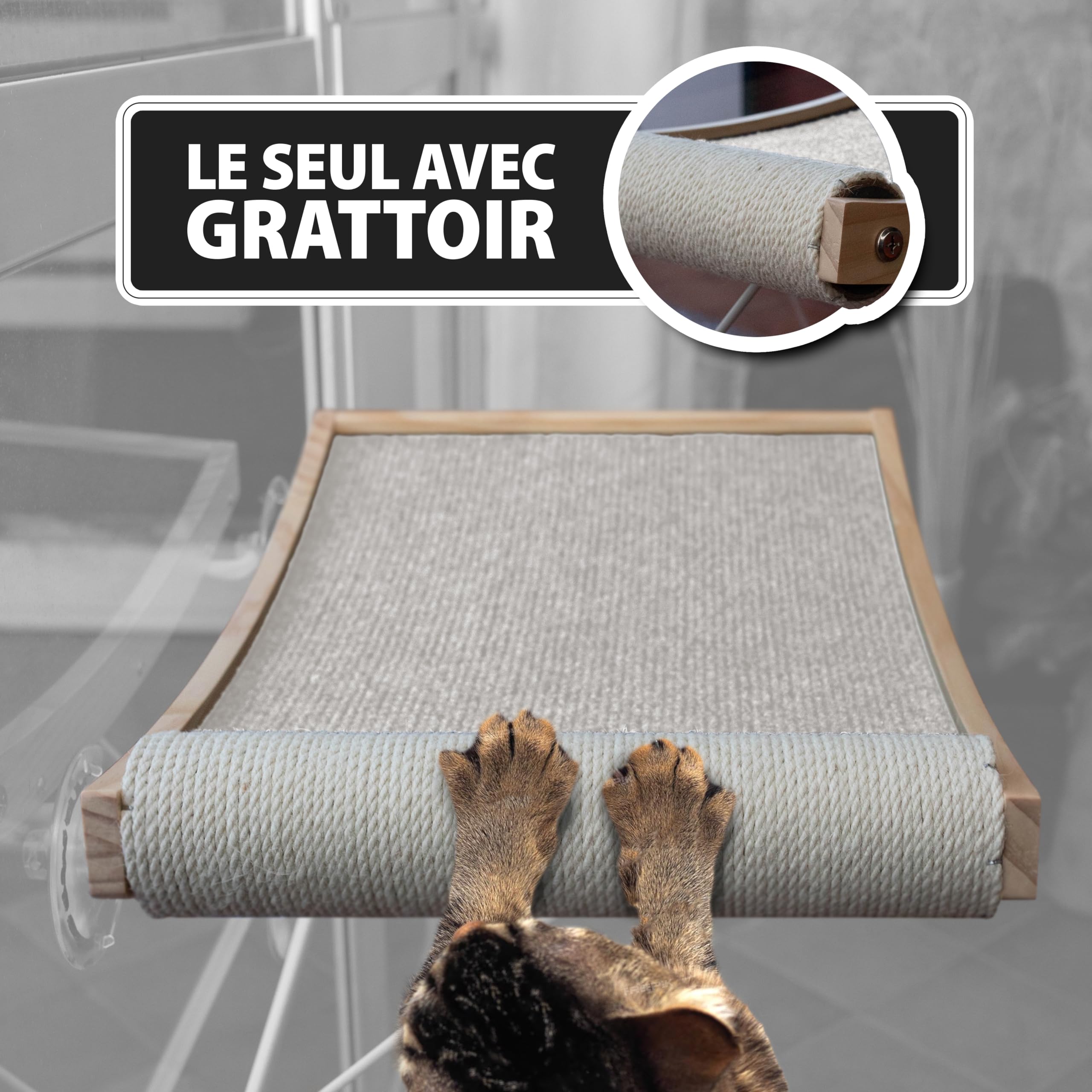 Hamac pour chats avec grattoir intégré | Lit pliable | Supporte jusqu'à 20 kg | Couleur beige