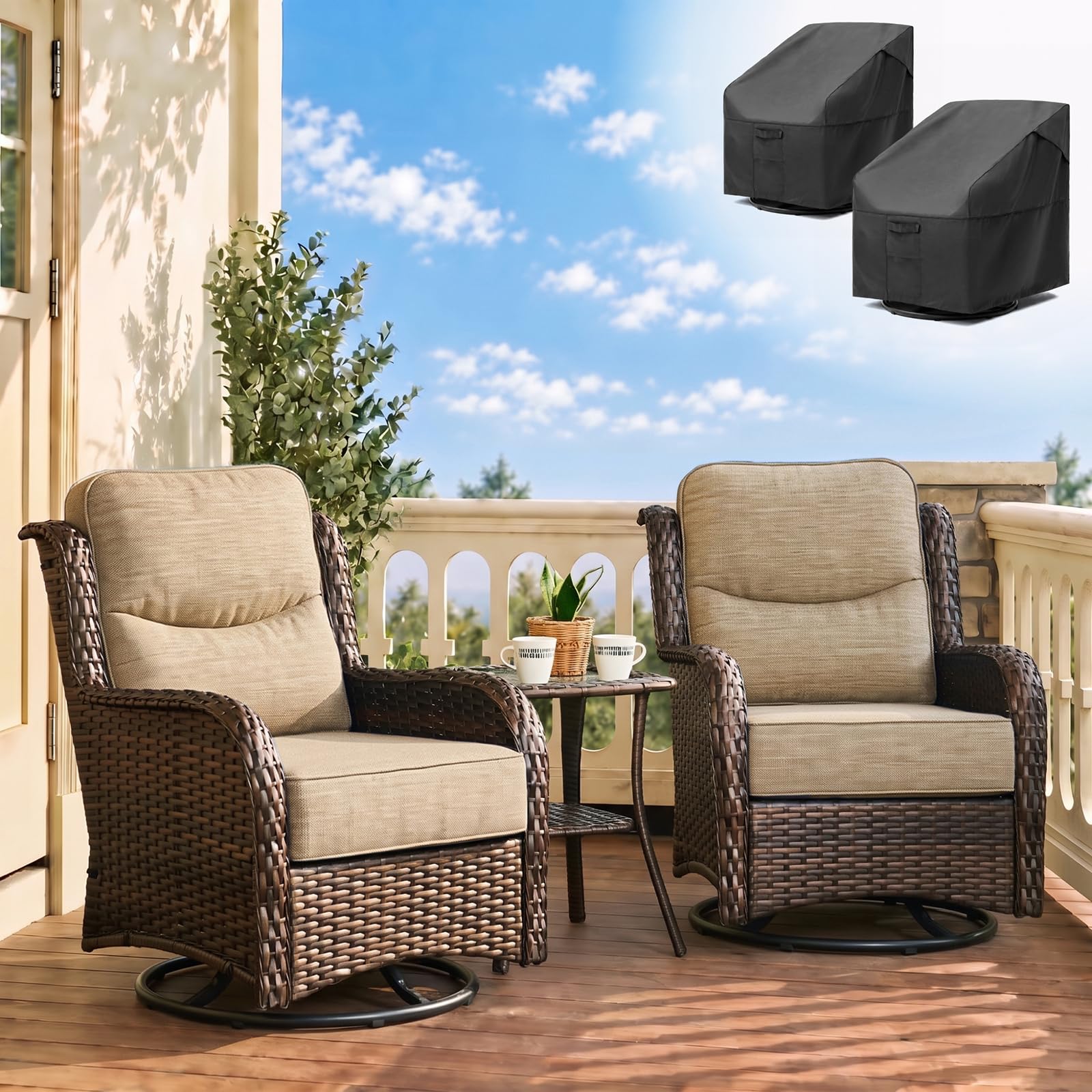 HILLGA Luxury Outdoor Patio Furniture Set with Covers, 6-Inch Cushions