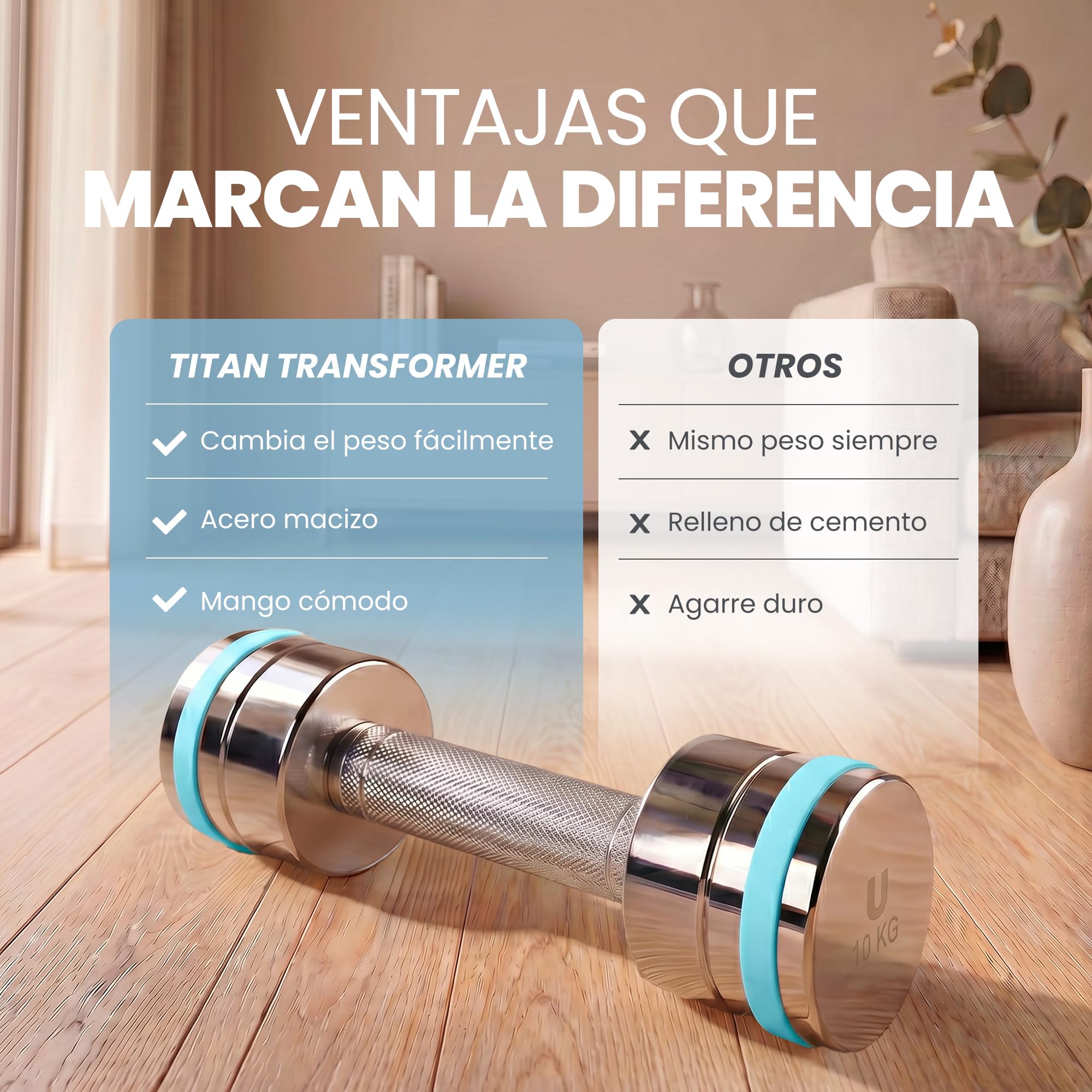 unycos - Mancuerna Ajustable de Acero【2,5-25 kg】Pesa Ergonómica con Barra y Discos para Gimnasio en Casa, Pilates y Fitness, Entrenamiento Integral (Titan Transformer)