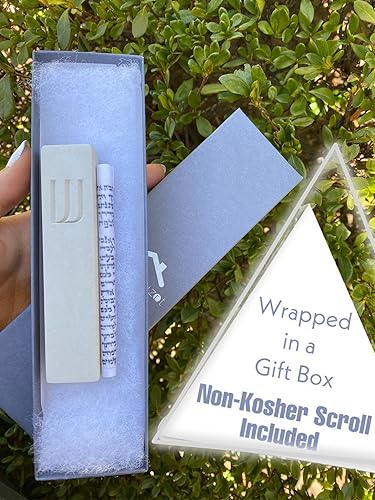 Miniatura 85 de A&S Mezuzot Moderna funda de mezuzá de hormigón con pergamino, fácil de despegar y pegar Mezuza (gris + espinilla grabada, 5 pulgadas)