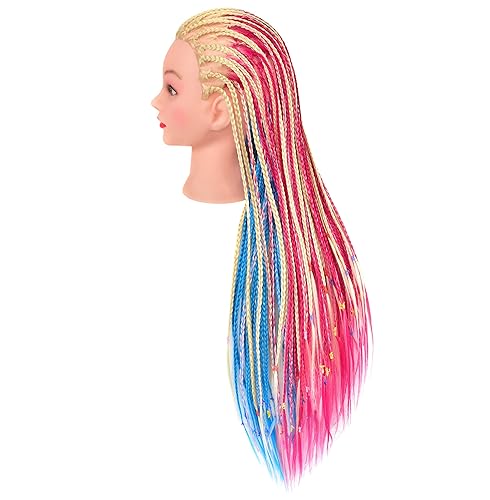 Miniatura 6 de FUTAI - Cabeza de maniquí de 35 pulgadas con cabello sintético largo multicolor. Muñeca estilo maniquí para practicar trenzado, peinado, recogidos.