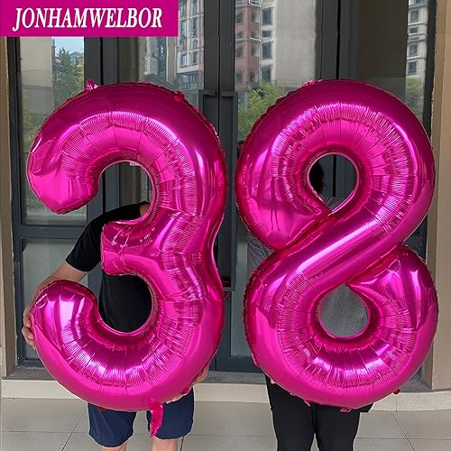 Miniatura 5 de Globos de color rosa intenso con el número 18, número 18 de 40 pulgadas, 18, gigantes, gigantes, enormes globos de aluminio Mylar helio cumpleaños