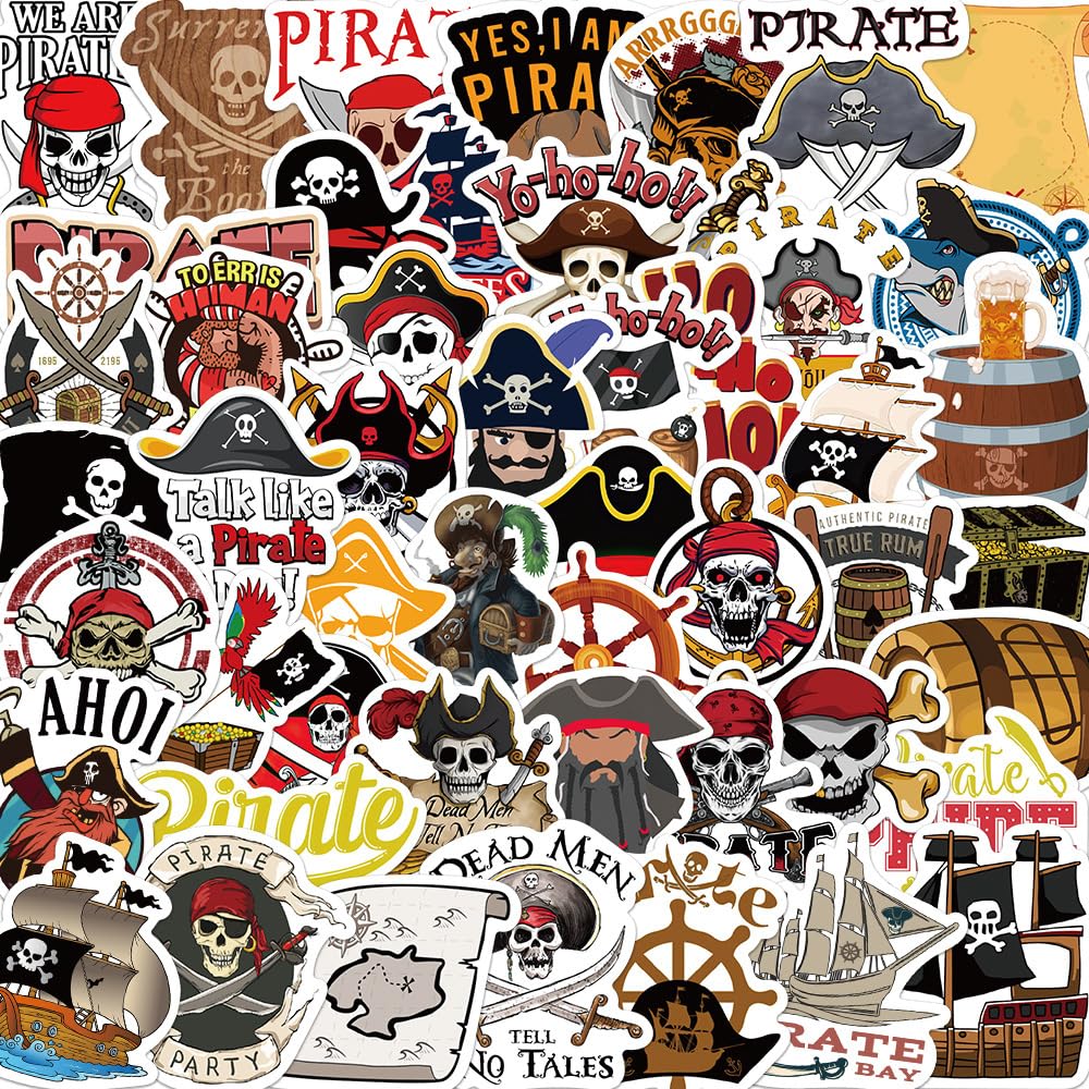 Amazon.com: 50 Pcs Pirate Stickers Pack, Skull and Crossbones