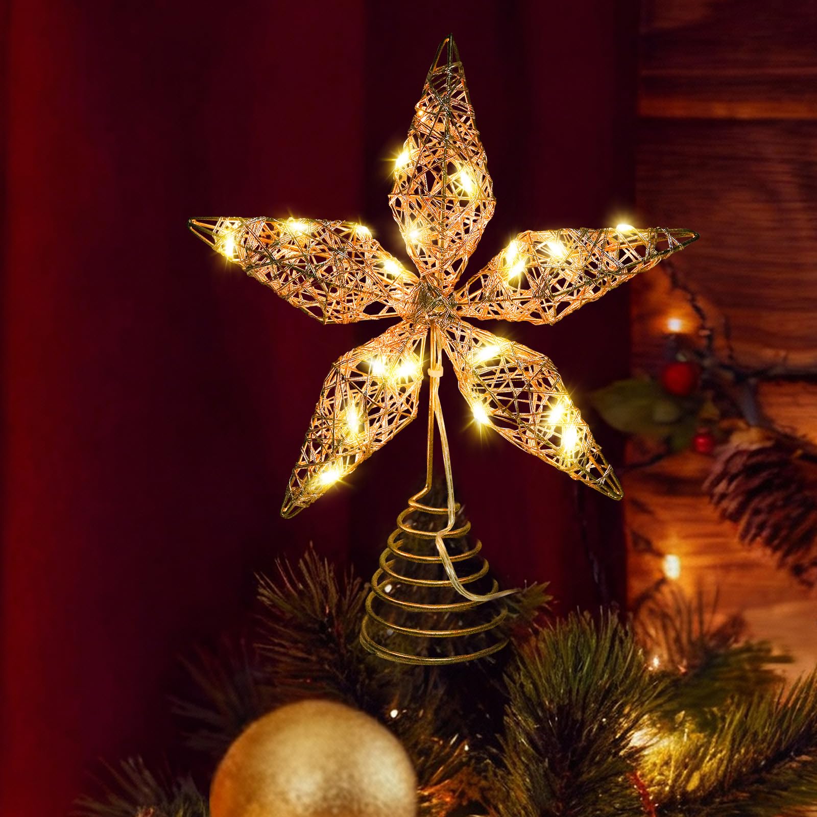 Decoración para árbol de Navidad con brillo destellante y 10 puntos de luz integrados