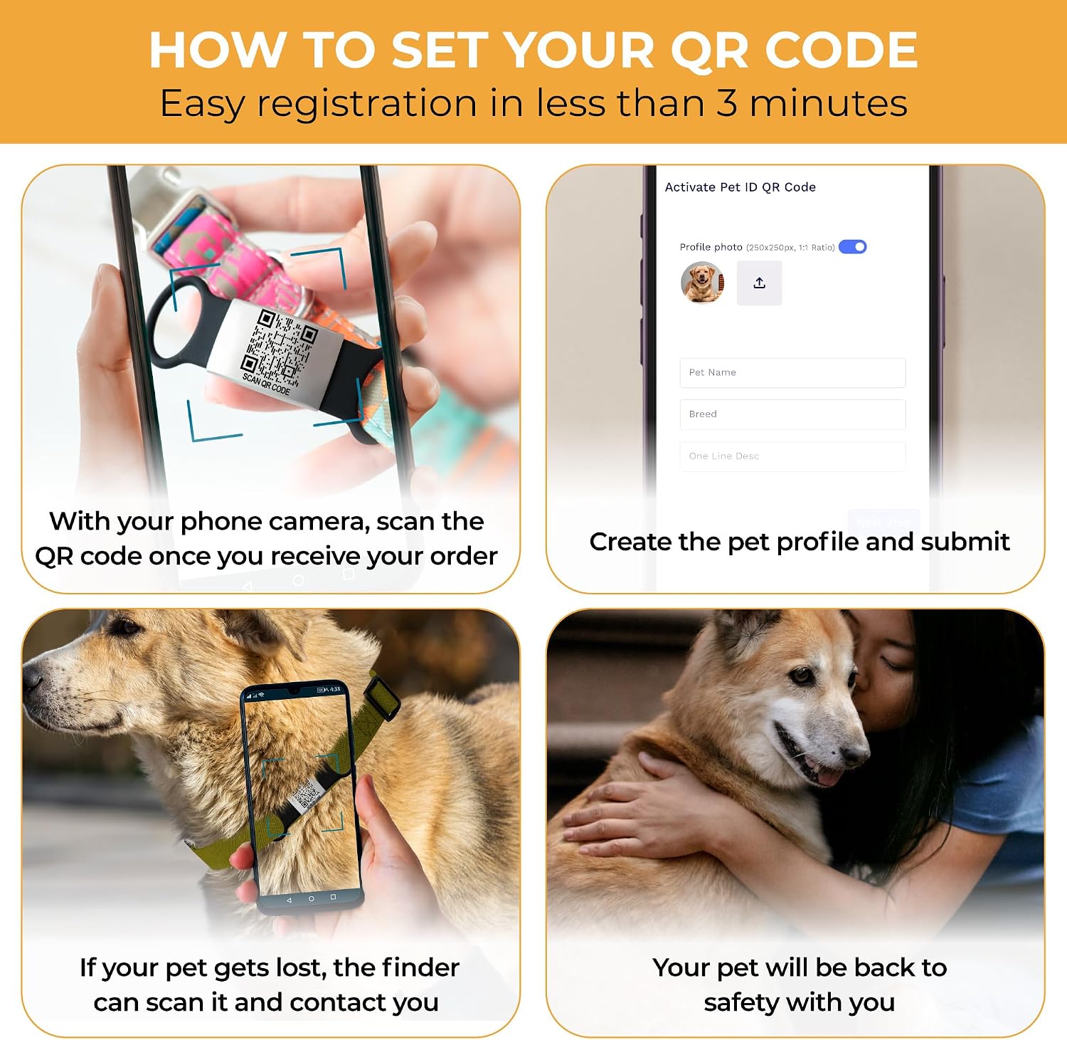 Smart Slide-On QR Code Pet Tag – Silent Dog & Cat ID Tag with Laser Engraving – Stainless Steel & Silicone – No App Needed – Custom Pet Profile – Fits Most Collars (Black, Small)