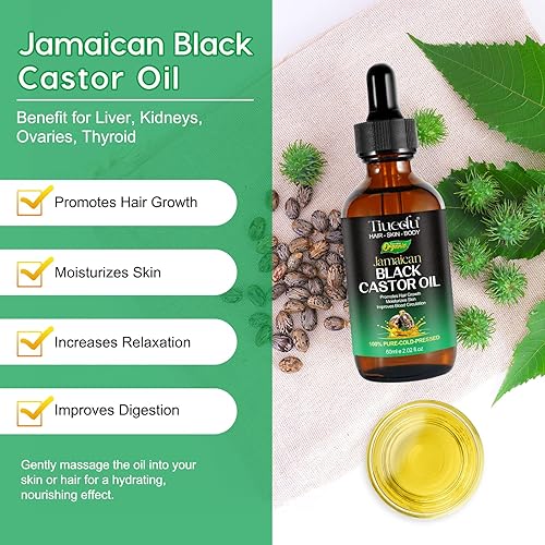 Miniatura 2 de Tiuedu Aceite de ricino negro jamaicano para el crecimiento del cabello, pestañas y cejas más gruesas, aceite de ricino para cabello, cara, cuerpo y