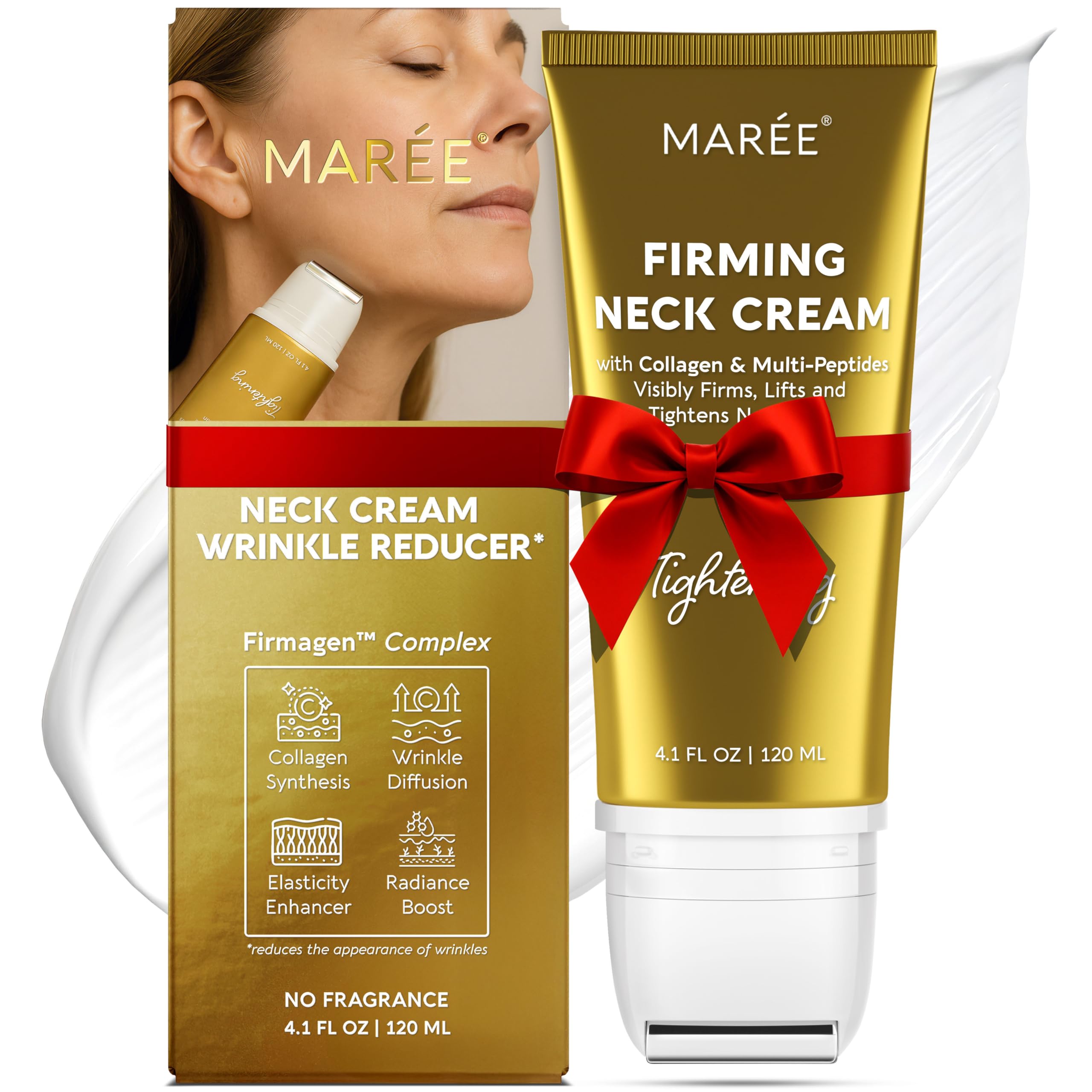 MAREE Neck Cream with Roller - Lifting Neck Creams For Tightening and Firming - 3D-Collagen & AH-8 Firming Neck Cream Roller - Face Décolleté Wrinkle Cream for Women - Crema Reafirmante Para el Cuello