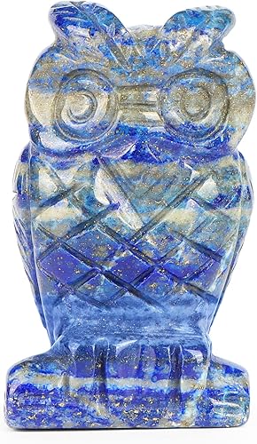 LEADGEM Figura de búho de cristal de lapislázuli estatua de búhos de piedra curativa para decoración del hogar oficina regalo coleccionable