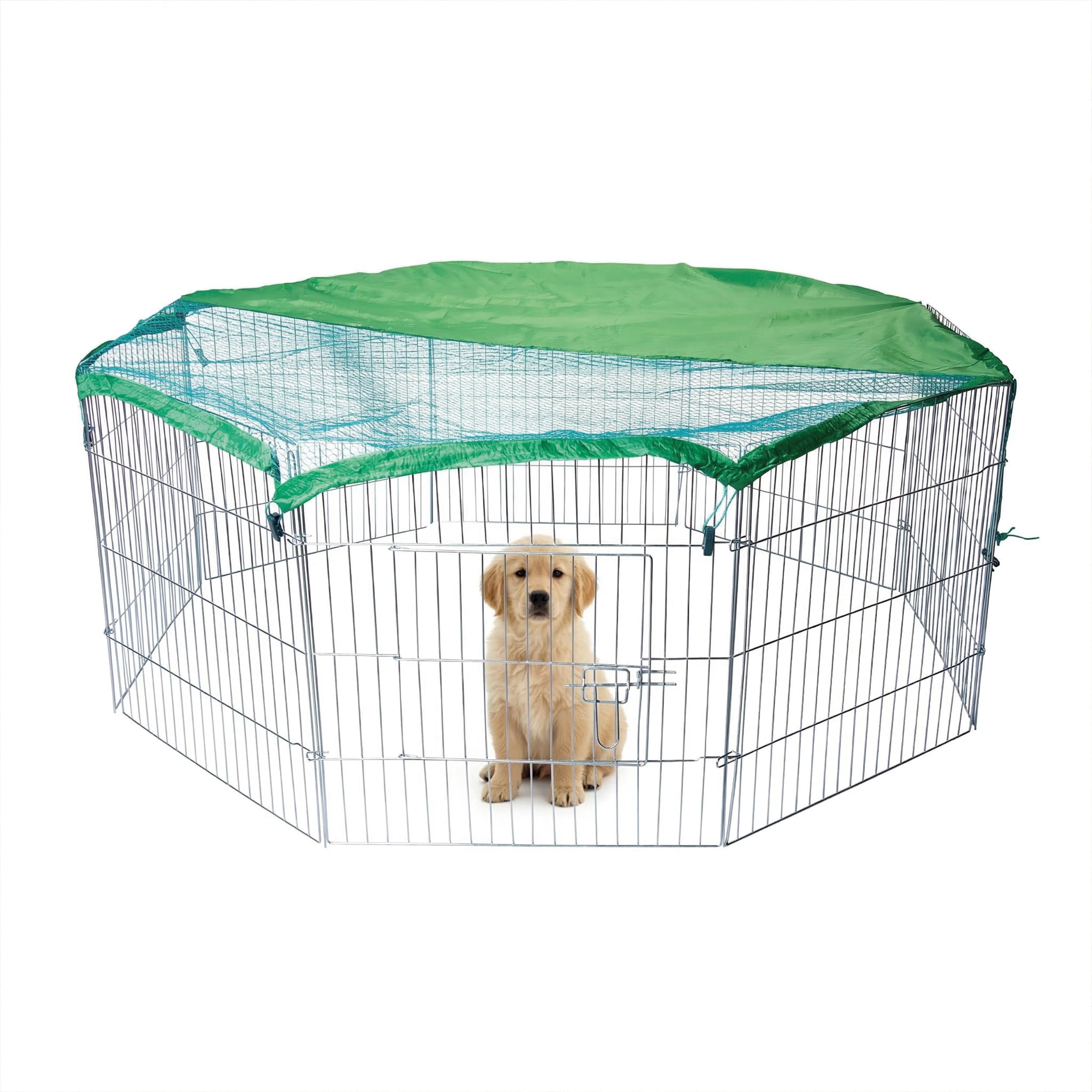 AQPET Recinto in ferro per Cani e Gatti Cuccioli Roditori Pieghevole 60x60 cm 8 Pezzi Per esterno da Giardino con Rete Parasole, Nero