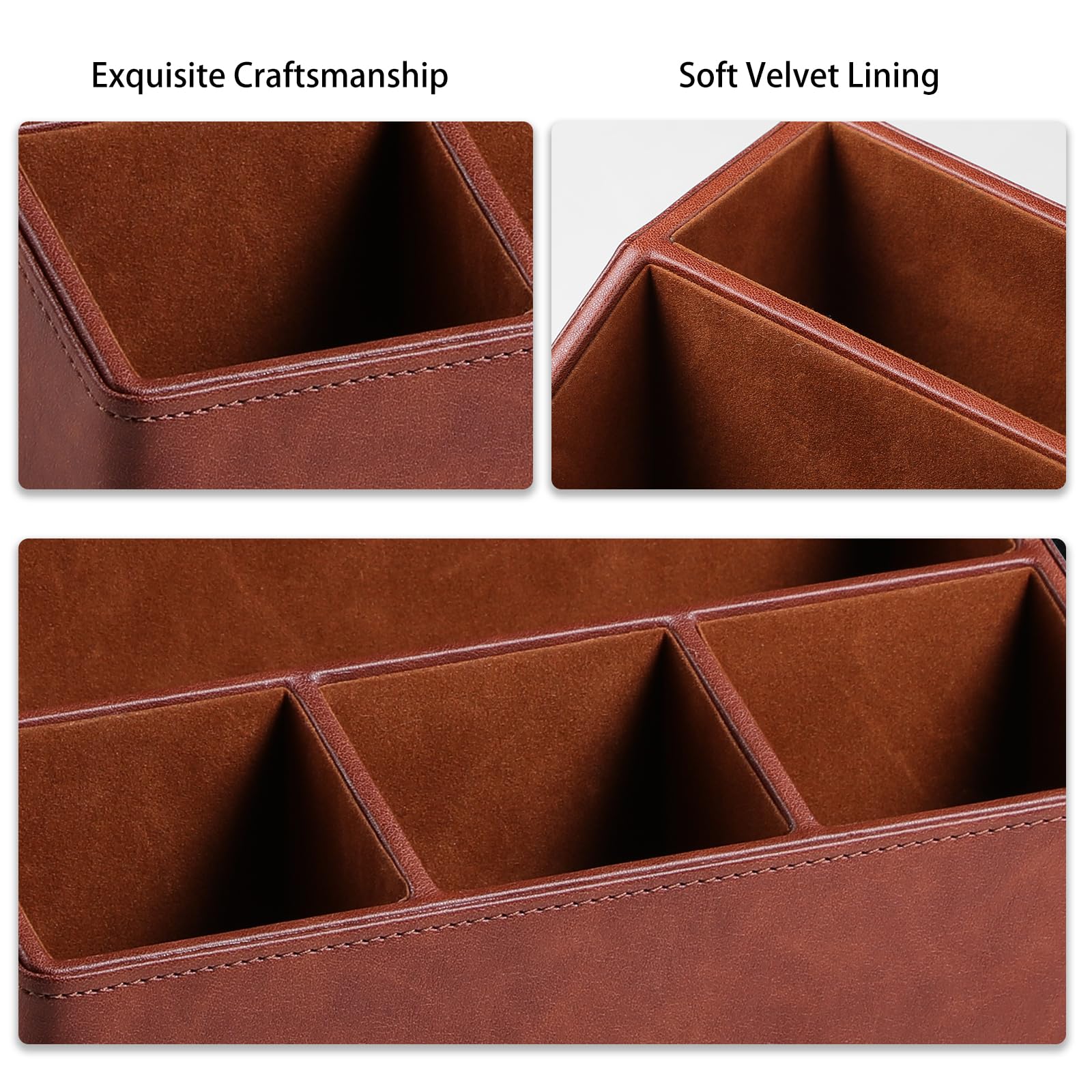 Organizer da scrivania Caddy Comodino Organizer Desk Caddy Remote Holder | Pelle PU, 5 scomparti, fodera in morbido velluto, grande capacità di archiviazione