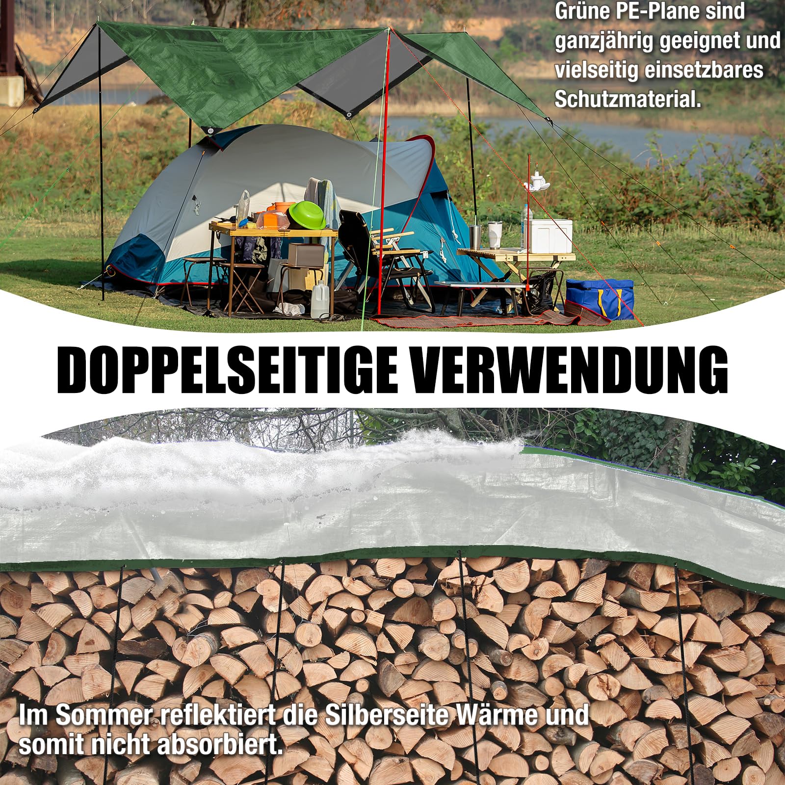 2 m x 4 m afdekzeil, geweven zeil, 180 g/m², waterdicht zeil met oogjes, beschermend bootzeil, houten afdekking voor tuinmeubelen, zwembadafdekking, trampoline, dakzeil, scheurvast