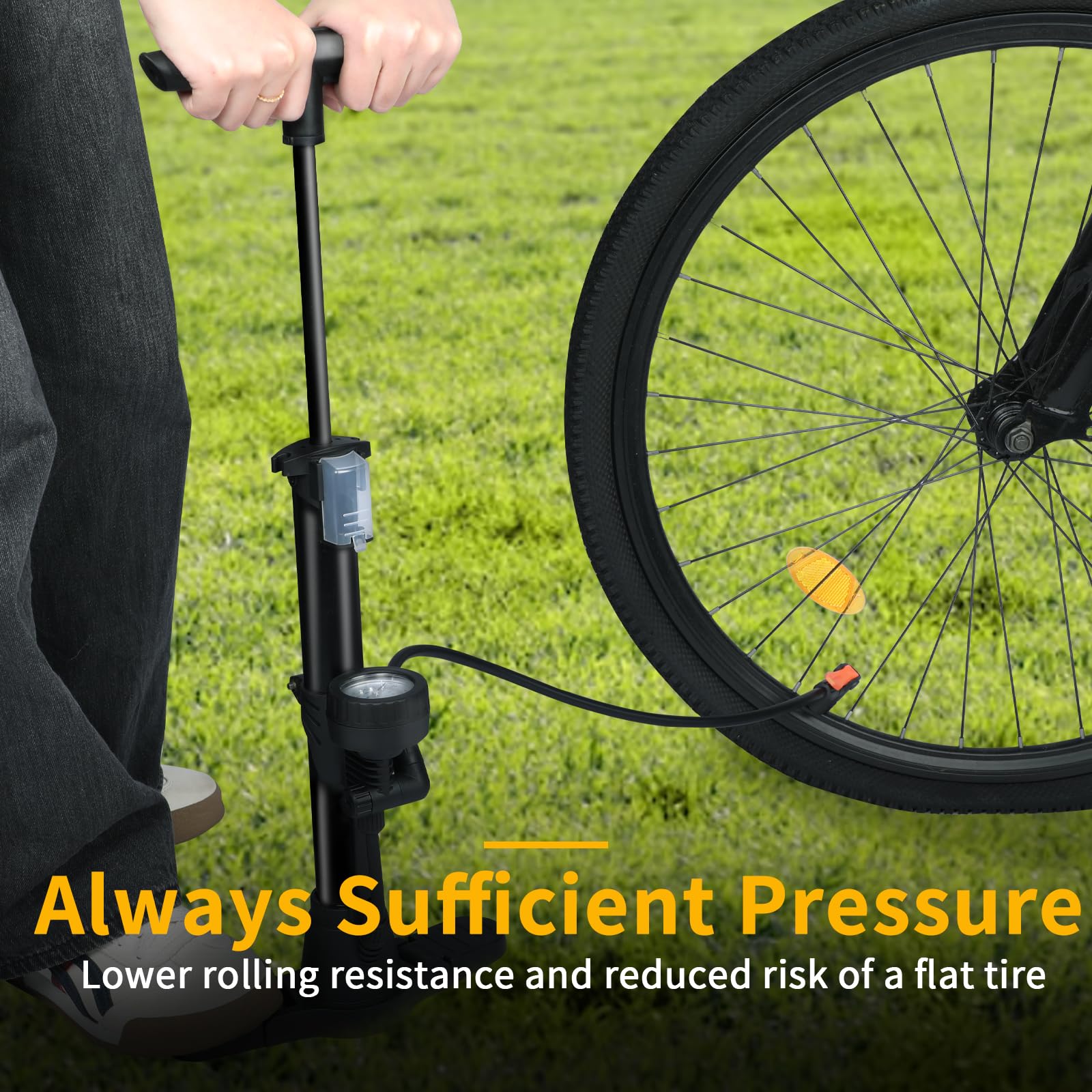 Pompe à Vélo Pied Avec Manomètre 160 PSI - Métal Haute Pression 45cm Pour Vélo Route, VTT, E-Bike