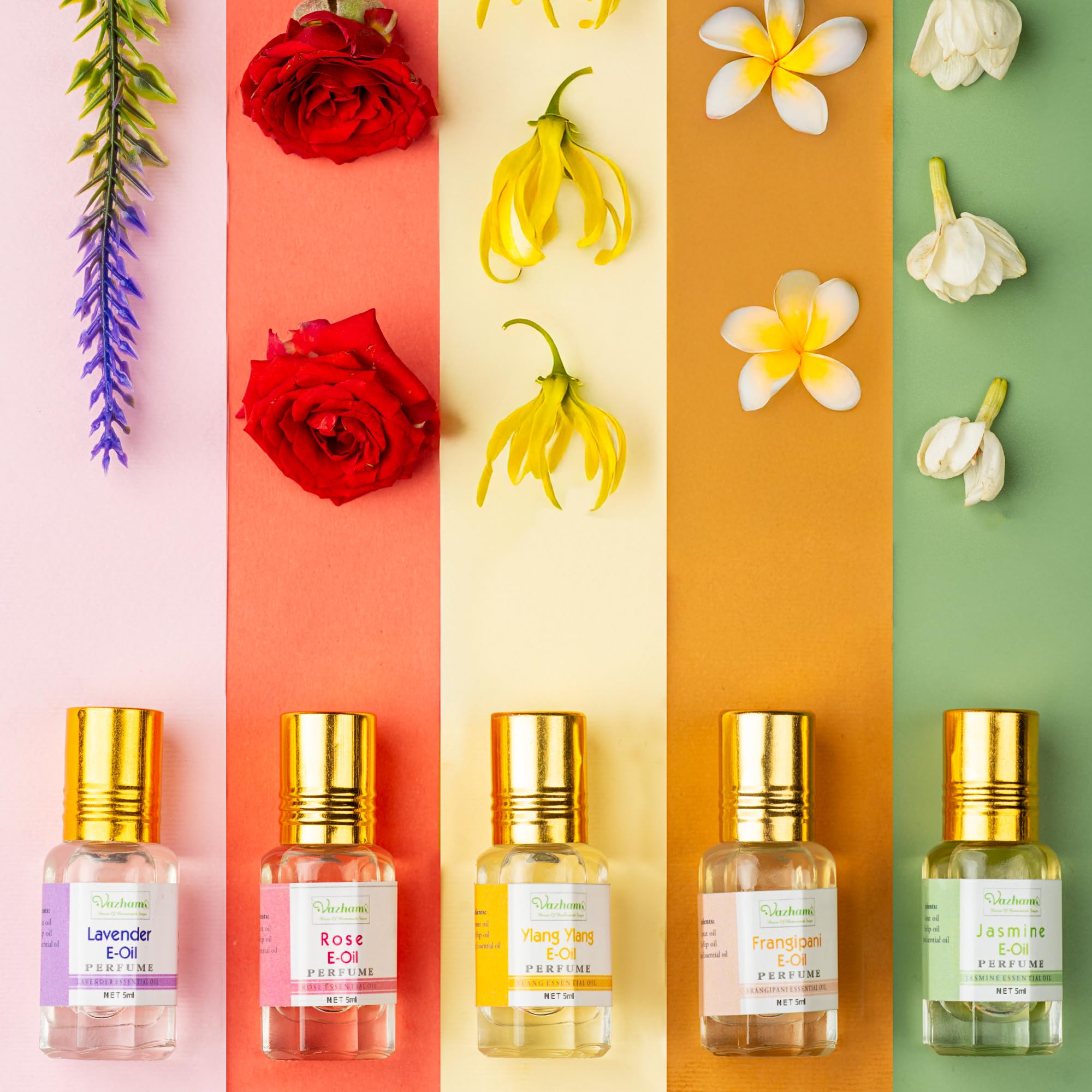 Vazham Essential Oil Perfumes Set of 5 Fragrances, Frangipani