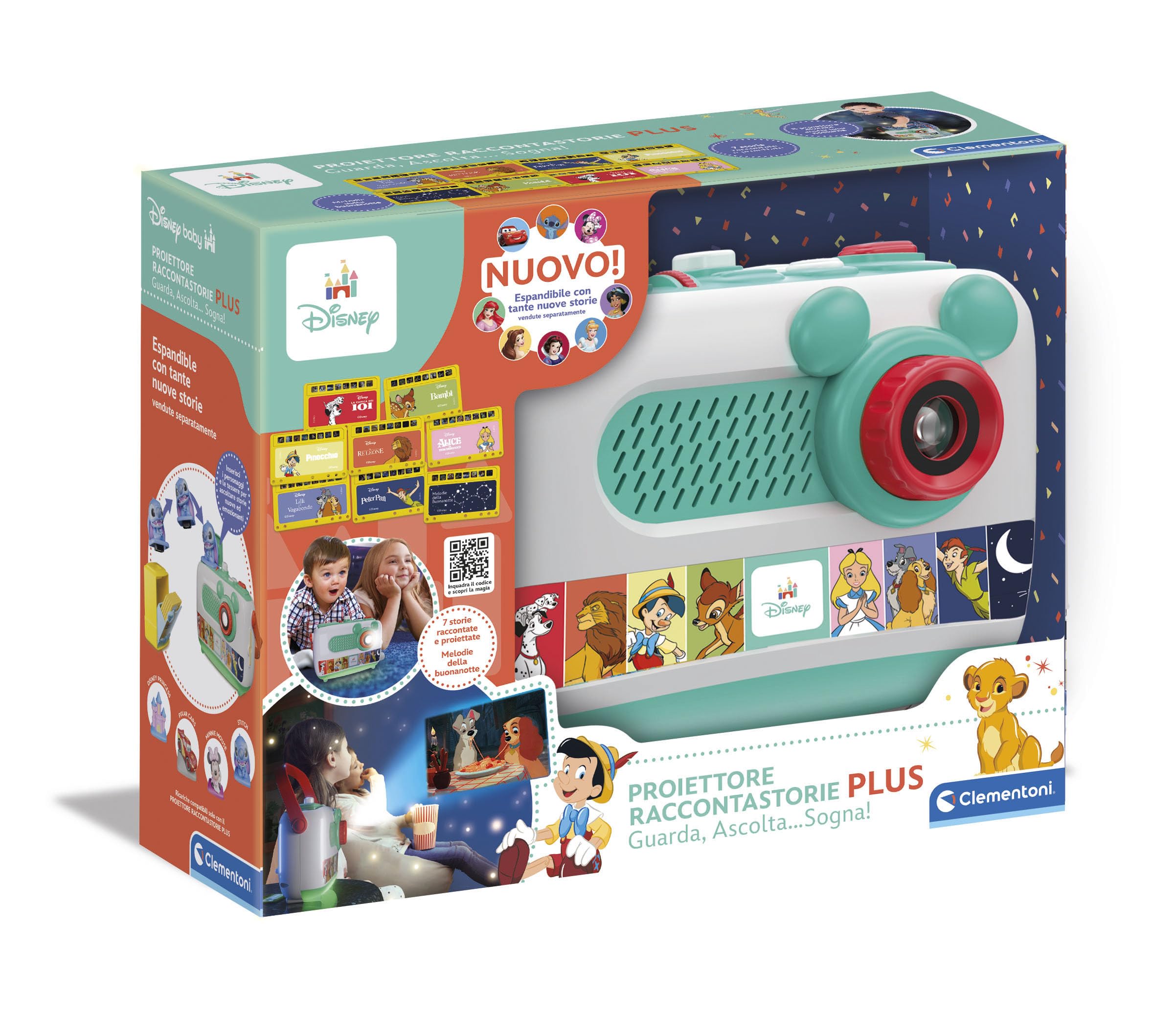 Clementoni Disney Baby Proiettore Raccontastorie Plus, Storyteller per Bambini 2+ Anni, 7 Storie Classiche, Gioco Elettronico Parlante Portatile, Idea Regalo, Italiano
