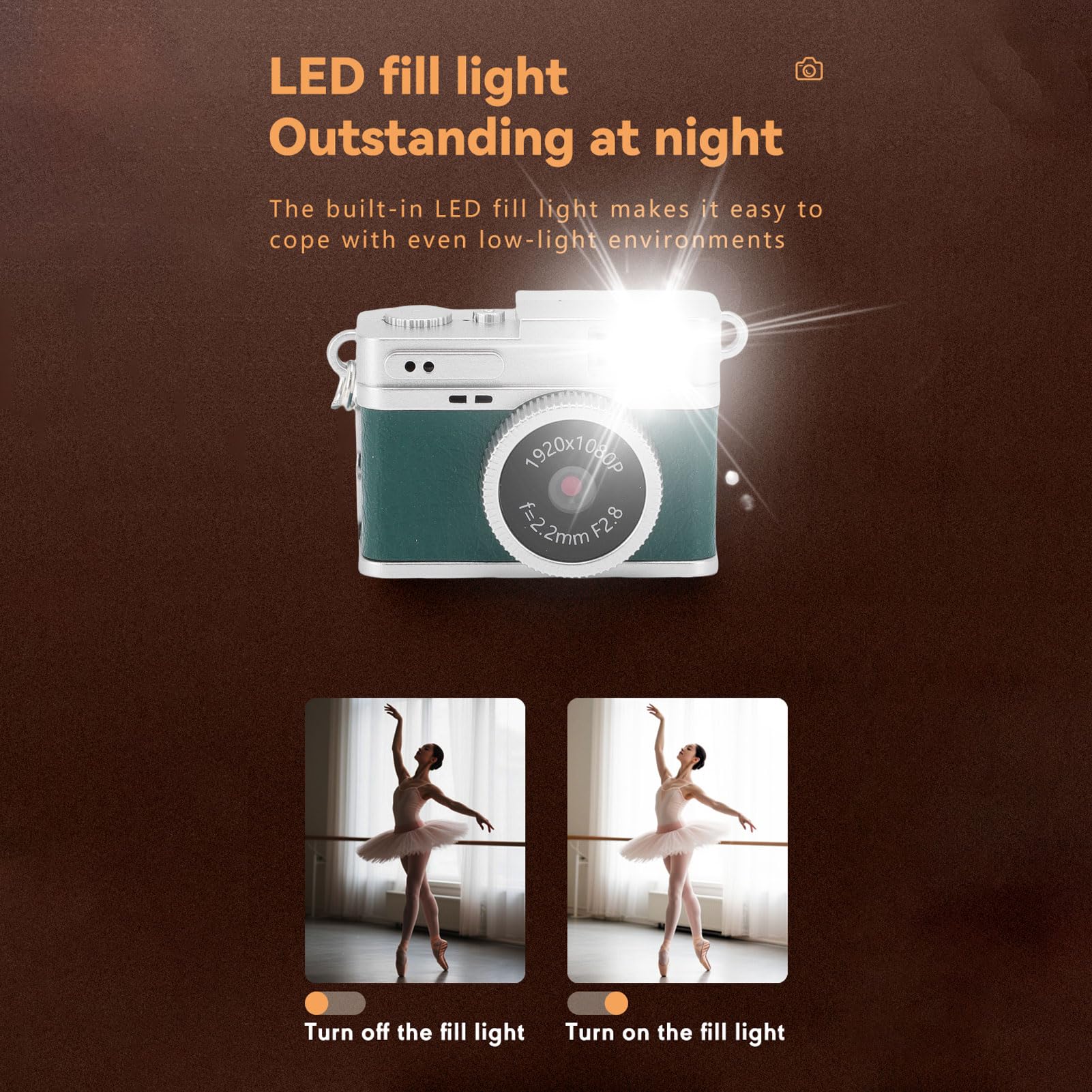 Topiky Piccola Fotocamera Digitale retrò, Portachiavi Mini Fotocamera 1080P FHD da 0,96 Pollici, Fotocamera Digitale Portatile con Luce di Riempimento a LED 4 Filtri, Videoregistratore (Green)