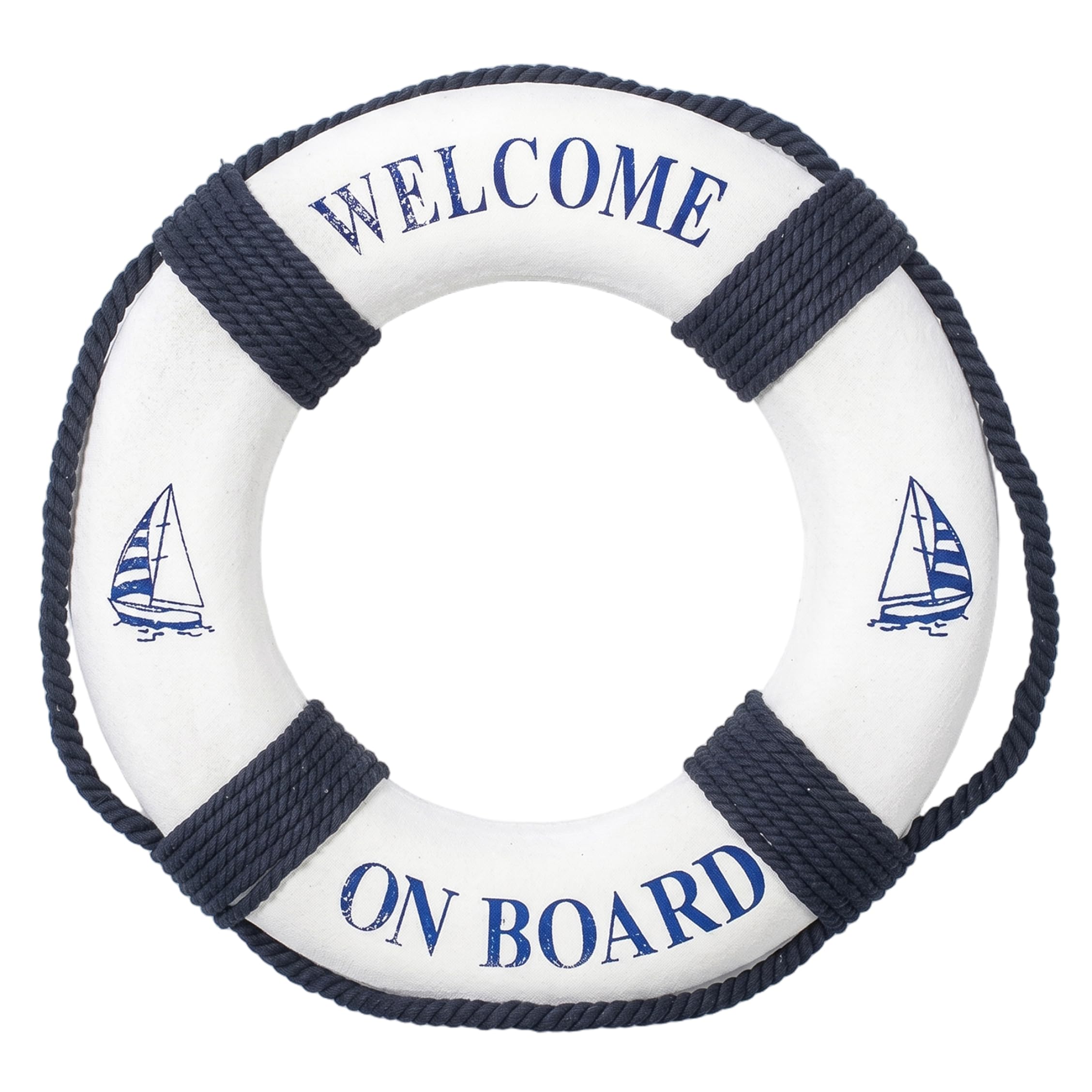 Elyebxj Buoy Decor, Mediterranean Life Preserver Ring Decoration With Rope & Ocean Prints - White Nautical Party Decorations, 40cm/15.75inch