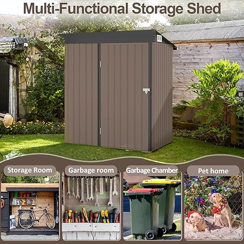 Miniatura 4 de Aoxun Cobertizo de almacenamiento de metal para exteriores, 5 x 3 pies, cobertizo de herramientas de acero con puerta y cerradura, cobertizos de