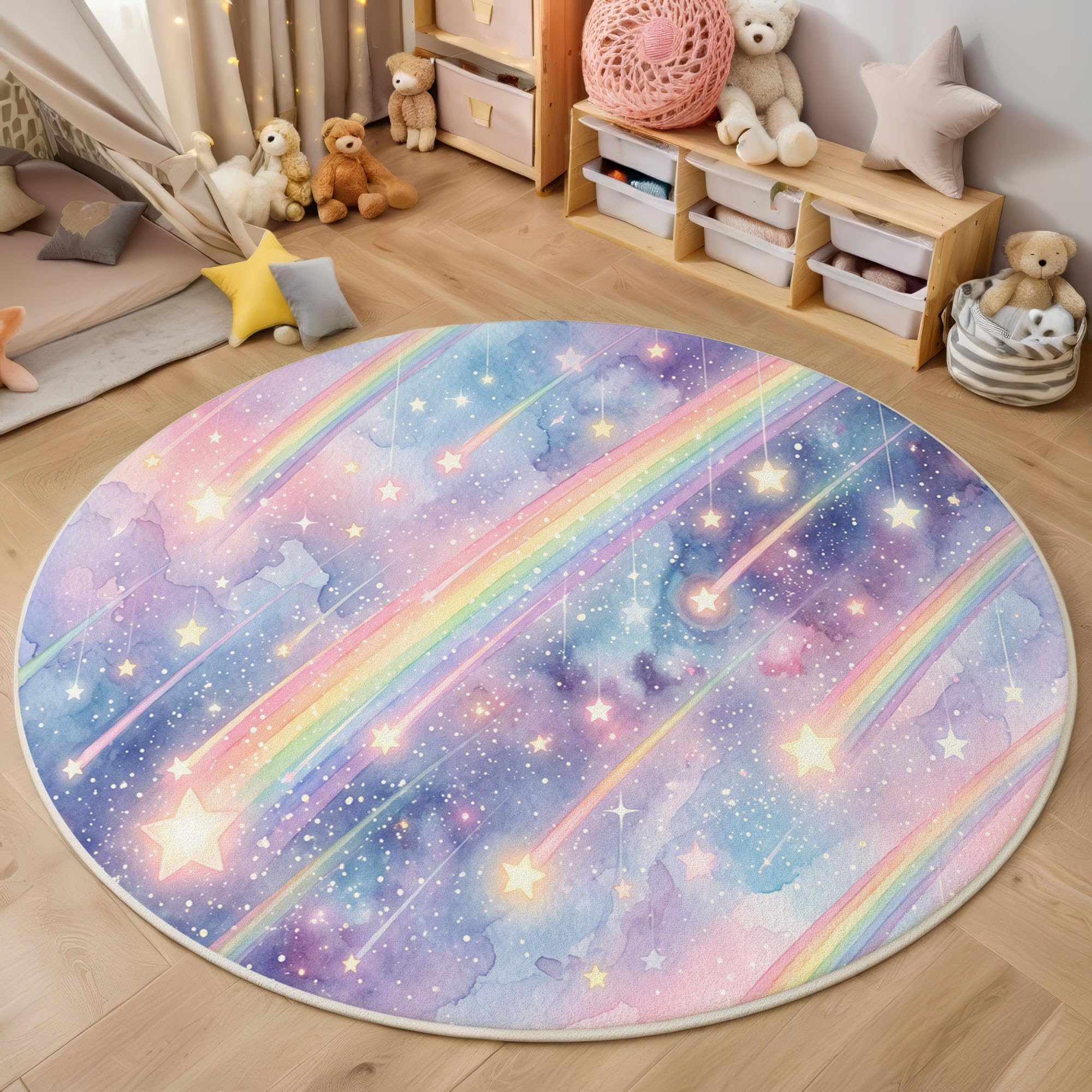 Lavable Tapis Rond Univers Aquarelle Onirique