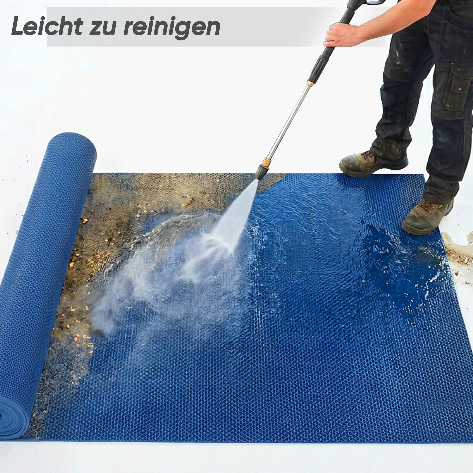Alfombrilla de drenaje por metros, 500 x 90 cm, antideslizante, 5,5 mm | Alfombrilla antideslizante de drenaje de PVC, para baño, cocina, piscina, color azul