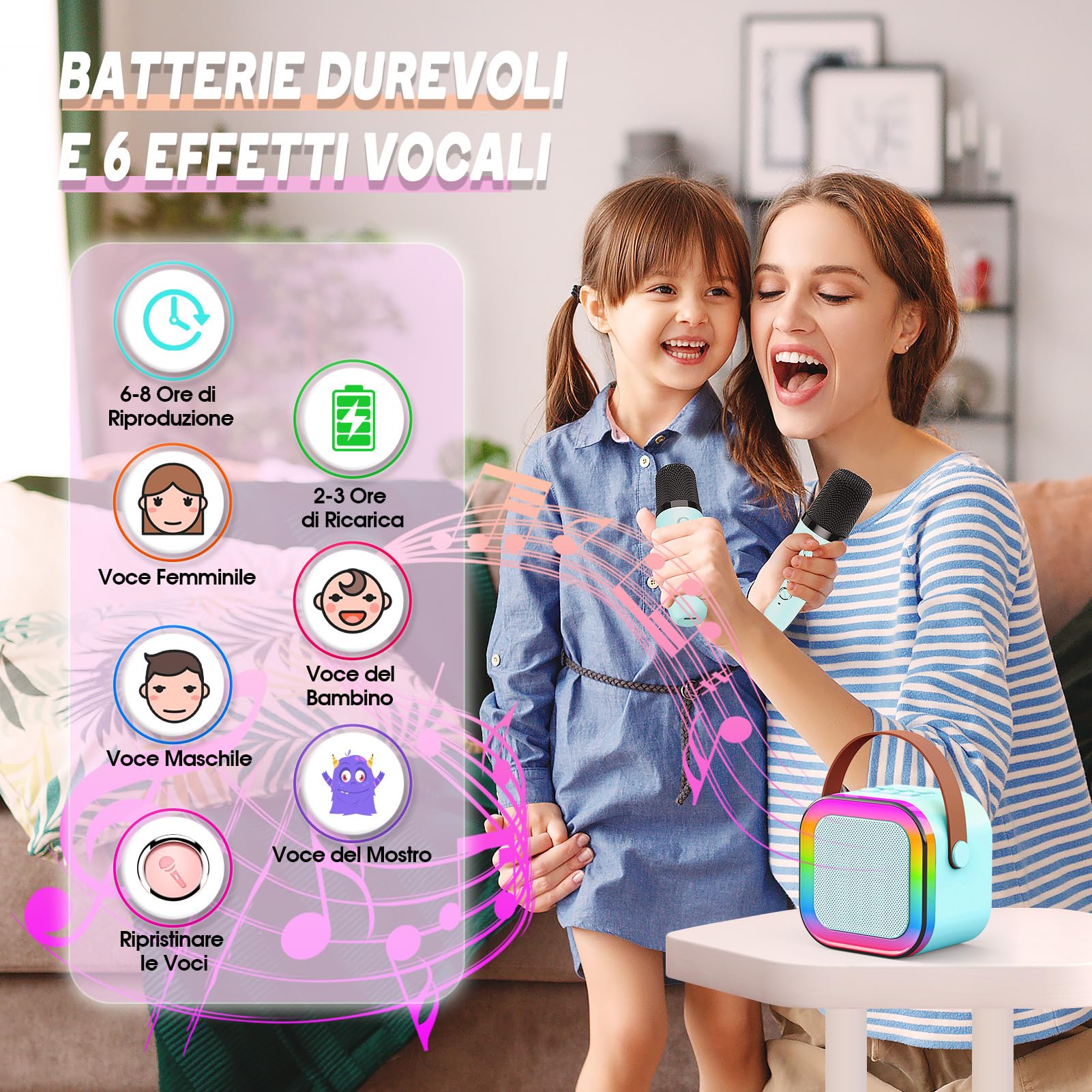 Dislocati Microfono Bambini, Giochi Bambini 3-12 Anni Karaoke con Microfono Regali Bambini 3-12 Anni Microfono Wireless Giochi per Bambini Microfoni Karaoke Bambini Regalo Bambina 4-12 Anni