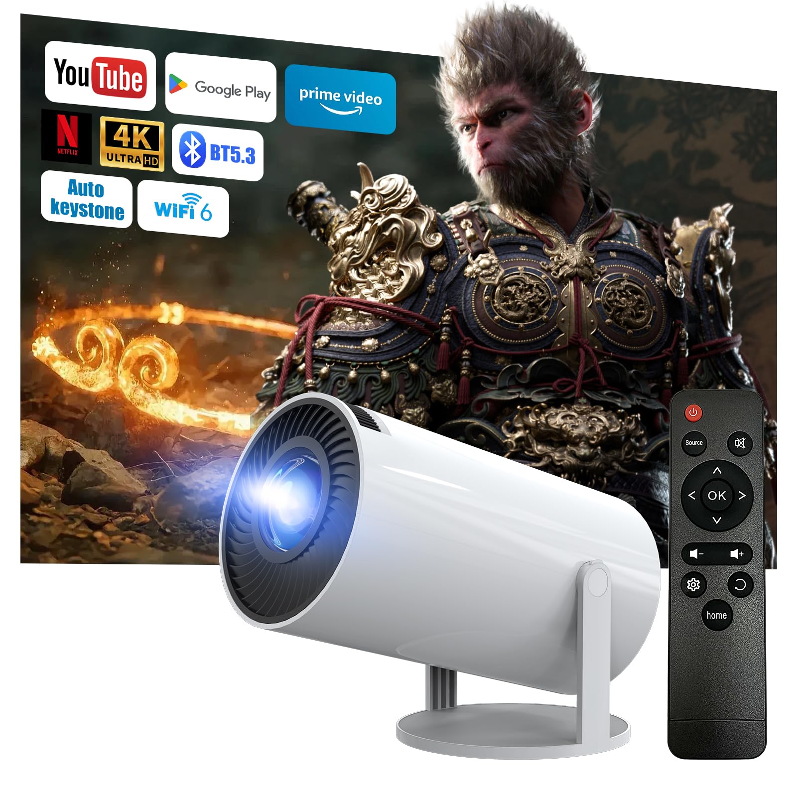 Portable Projector with Android 13, 2025 Upgraded Projector 4k 1080P Full HD Support, Mini Portable Projector WiFi 6 BT 5.3, Home Theater Projector for TV Stick/HDMI/USB/Laptop/Phone-image-21