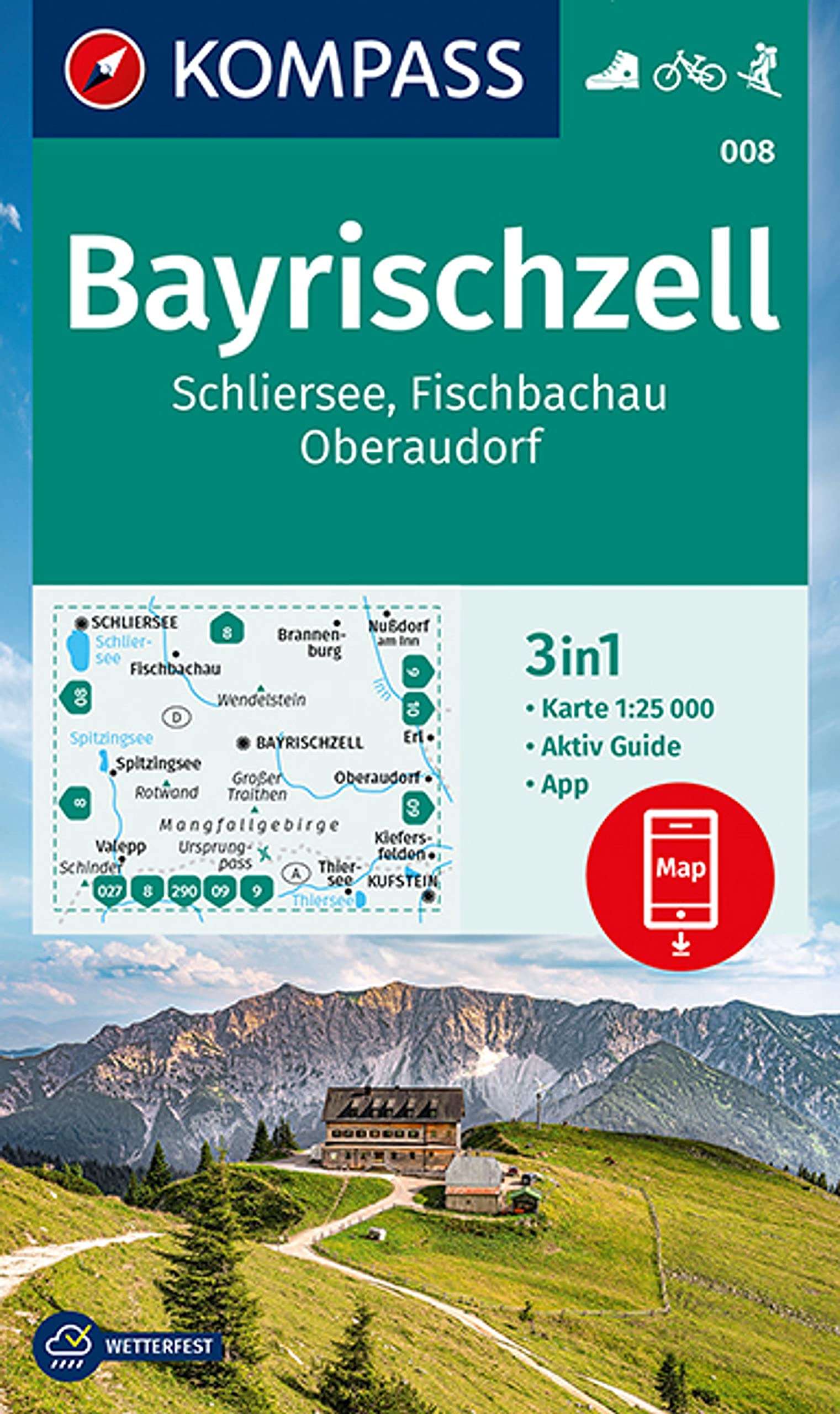 Bayrischzell / Schliersee / Fischbachau / Oberaudorf + Aktiv (008): 3in1 Wanderkarte mit Aktiv Guide inklusive Karte zur offline Verwendung in der KOMPASS-App. Fahrradfahren. Skitouren.