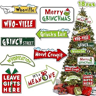 18PCS Grinchs Ornaments for Christmas Tree,Grinchs Tree Decor, Whoville Christmas Decorations Paper Hanging Ornaments for Winter Xmas Party Favor Supplies