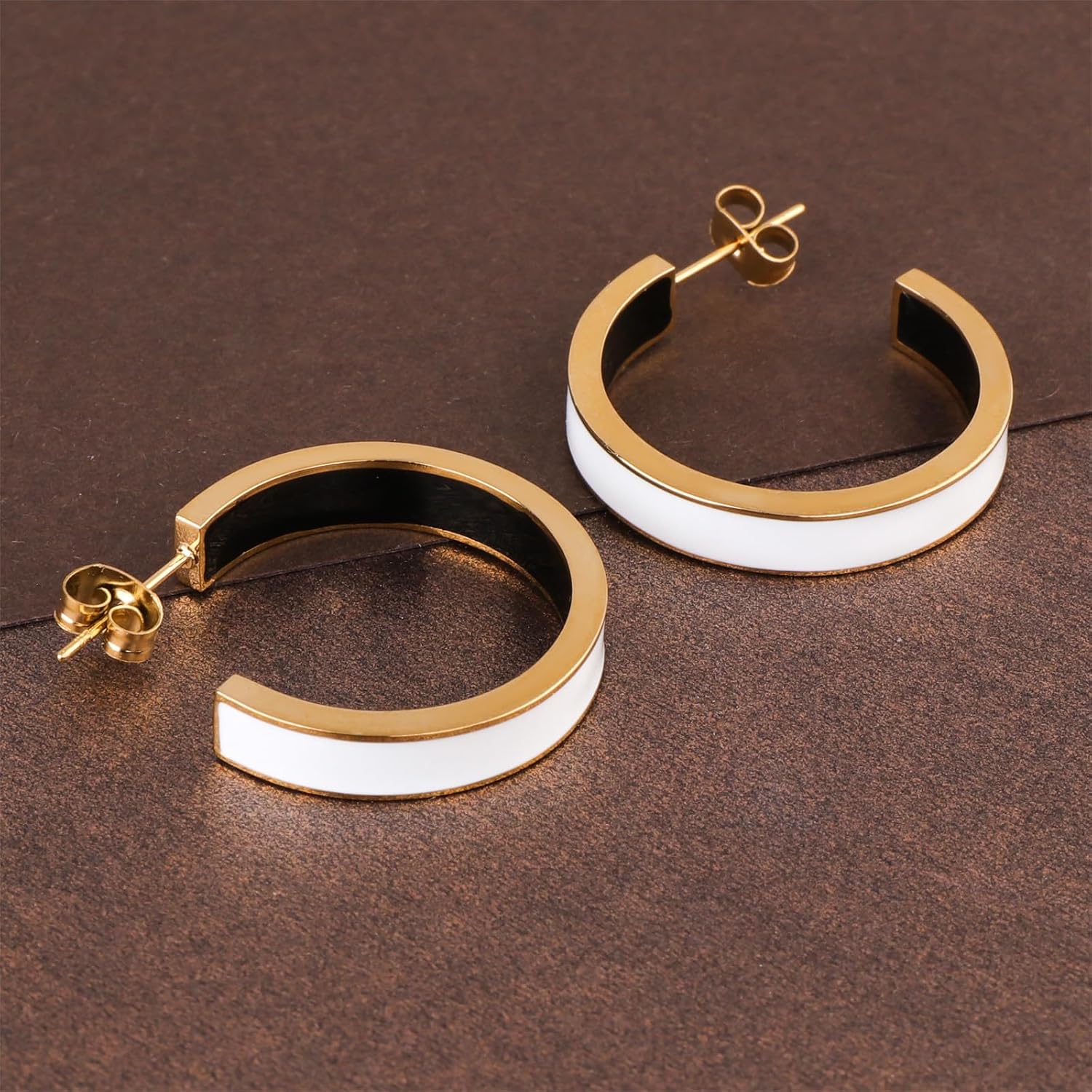 Chunky Gold Earrings for Women C Shaped Round Hoop Earrings 18K Gold Plated Stainless Steel Enamel Earrings Jewelry Gift - Image 8