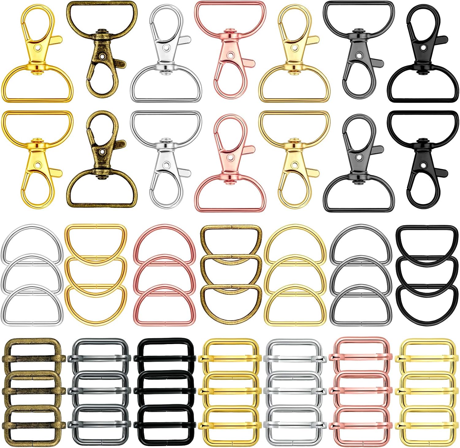 56 Pieces D Rings for Purse Bag Hardware Purse Hardware for Bag Making Buckles Craft (Mixed Color,30 mm)