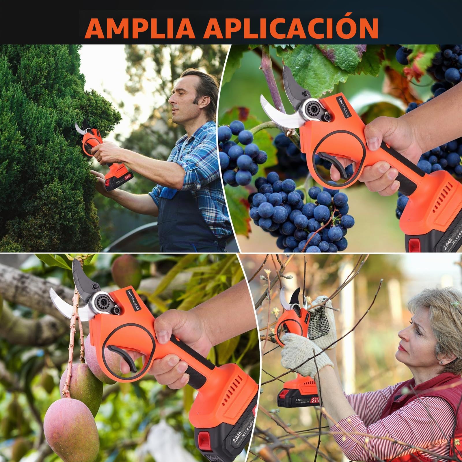 Tijeras de Podar Eléctricas 35mm: Tijeras de Podar Bateria Compactas y Ligeras, 2 baterías de 2000mAh 21V, Motor 800W, Tijeras de podar bateria para Olivos Viñedos Jardines Árboles