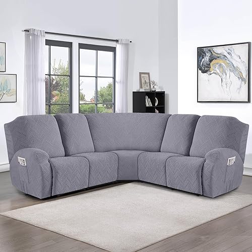 Miniatura 7 de Ruaozz Funda de asiento de sofá esquinero para sofá reclinable seccional en forma de L, 1 pieza elástica de tela jacquard, funda de asiento