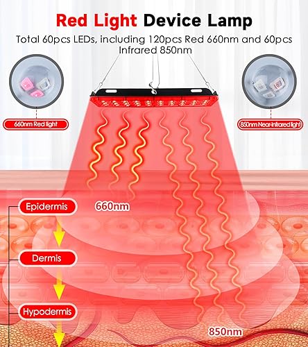 Miniatura 2 de RXCOFISLE Lámpara de terapia de luz roja con soporte, panel único 60 LED 660nm rojo y 850nm longitudes de onda infrarrojos cercanos para la salud
