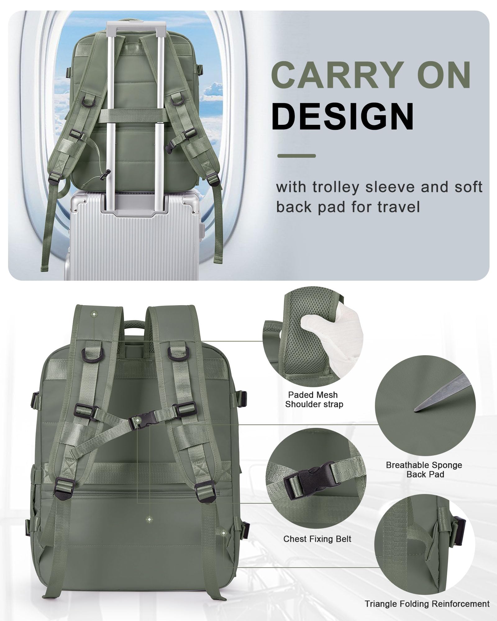 BJLFS Borse da Cabina per Ryanair 40×20×25 Bagaglio a Mano Easyjet 45×36×20 Borsa Zaino da Viaggio, Zaino da trekking,Zaino Casual per laptop da 14 pollici per scuola