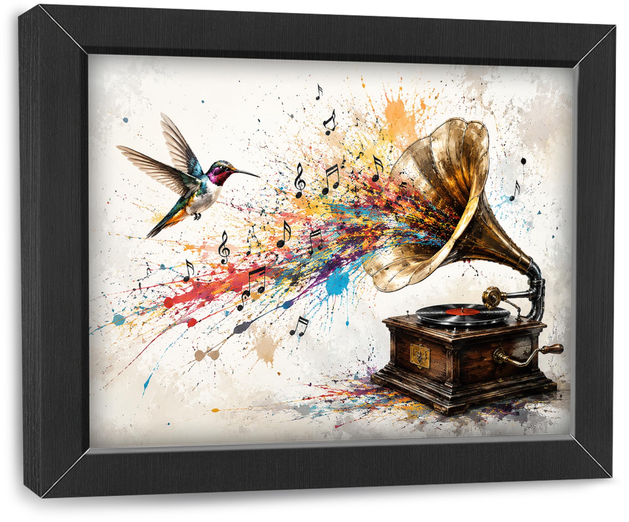 UIAMT Gramophone Wall Art Pictures Decor Hummingbird Music Artwork 8"x10"