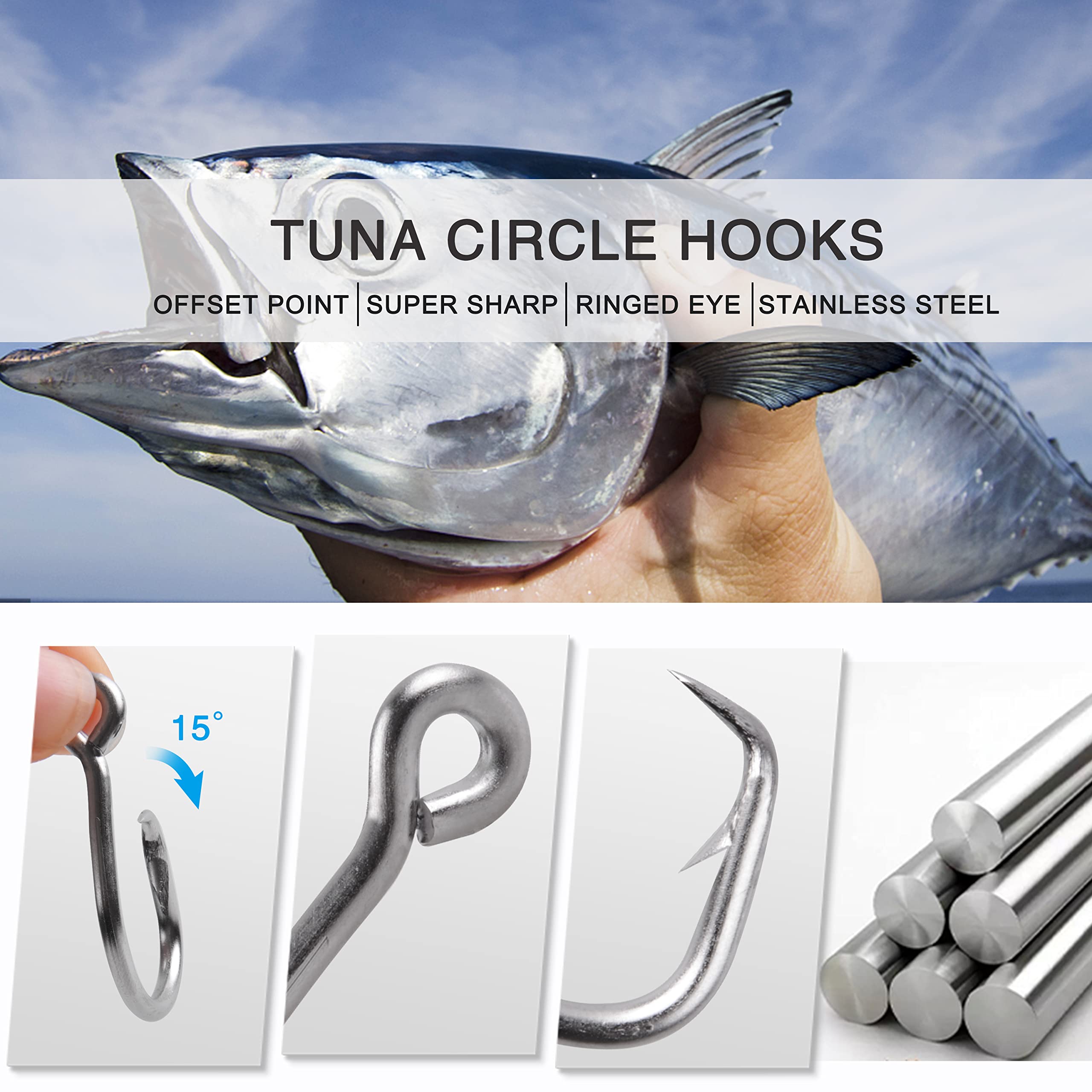 Fishing Hooks Tuna Circle Hook - 80pcs Stainless Steel Big Game Hooks 2X Strong Fish Short Shank Circle Saltwater Hook 13/0