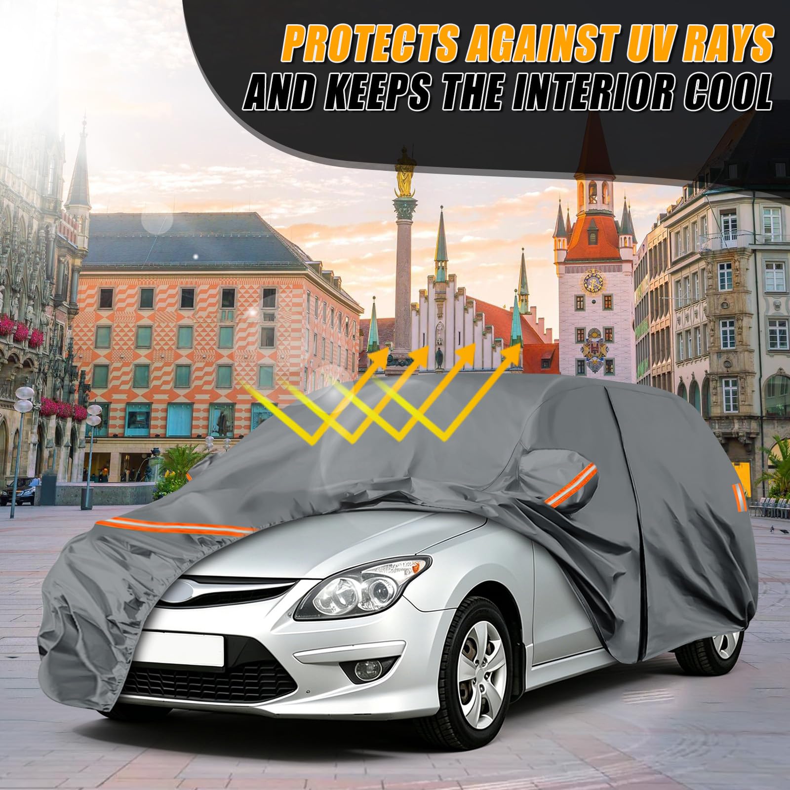 Housse de voiture imperméable pour Hyundai i30 i30 N Hatchback/Fastback 2011-2026 - Bâche de protection complète pour voiture - Toutes saisons - Housse extérieure avec fermeture éclair - Bandes
