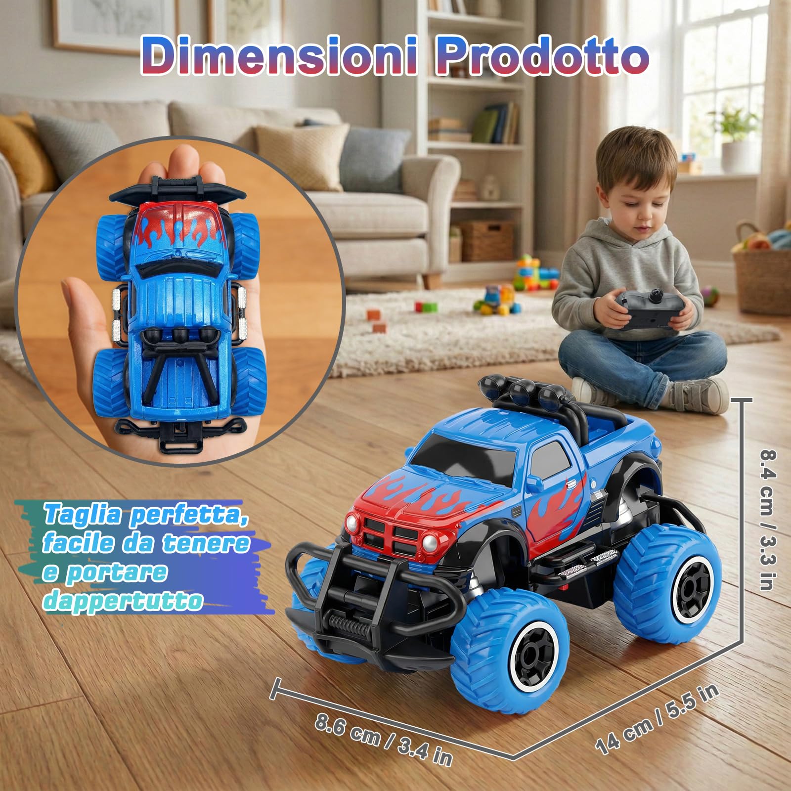 Pup Go Mini Monster Truck Auto RC per Bambini 3-8 Anni, Regalo per Ragazzo | Macchina Telecomandata Veloci Fuoristrada, Macchinina Radiocomandata Elettriche, Giocattolo Regalo Compleanno per Bambino Blu