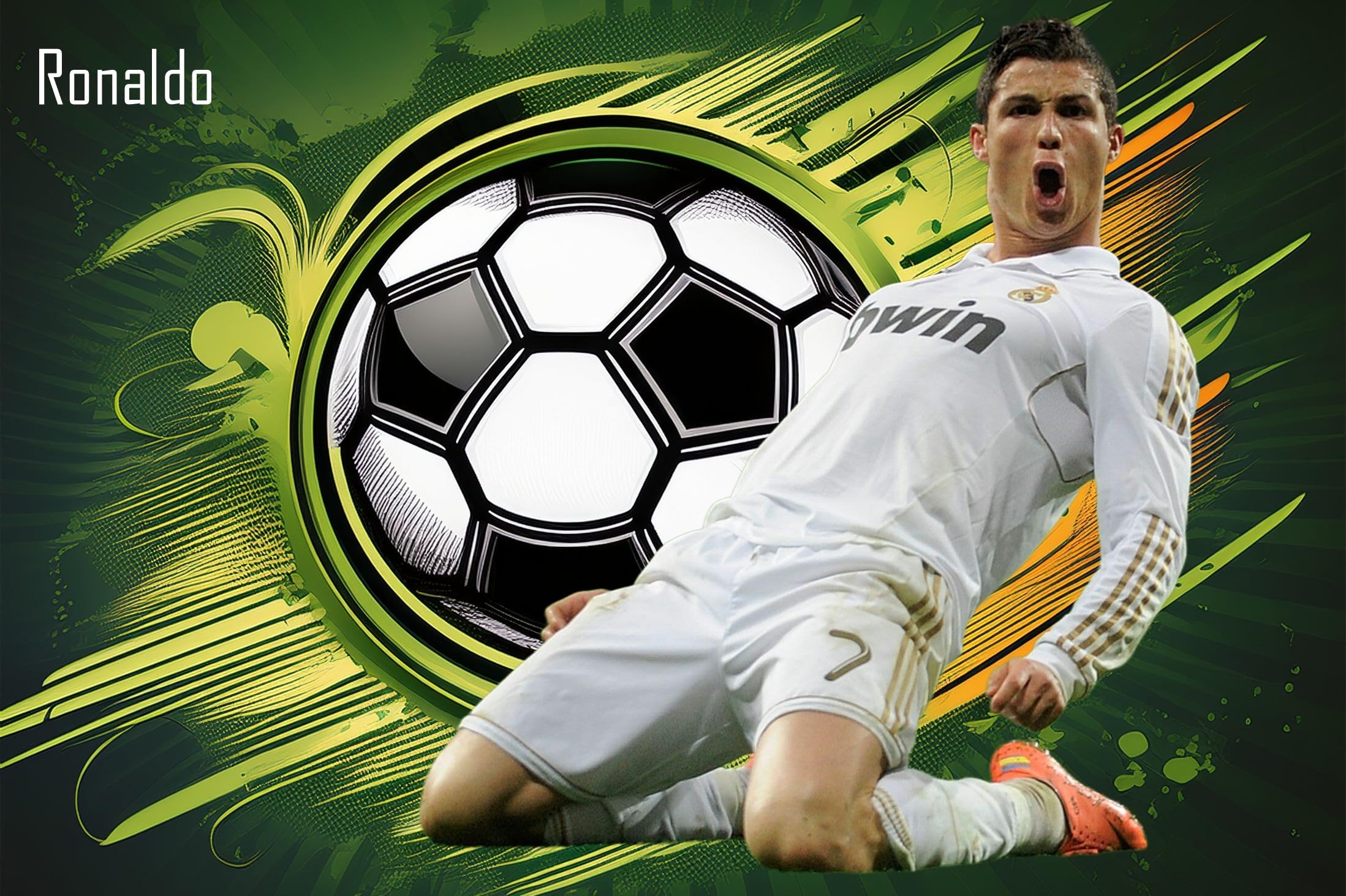 Kundan Store Ronaldo Soccer Player Wall Sticker, Sports Theme Room Decor, Dynamic Design with Football, Unframed, 48*33 Cm Large Print, Unframed, Multi Color | Peel & Stick | Home Decor, Office & more-image-29
