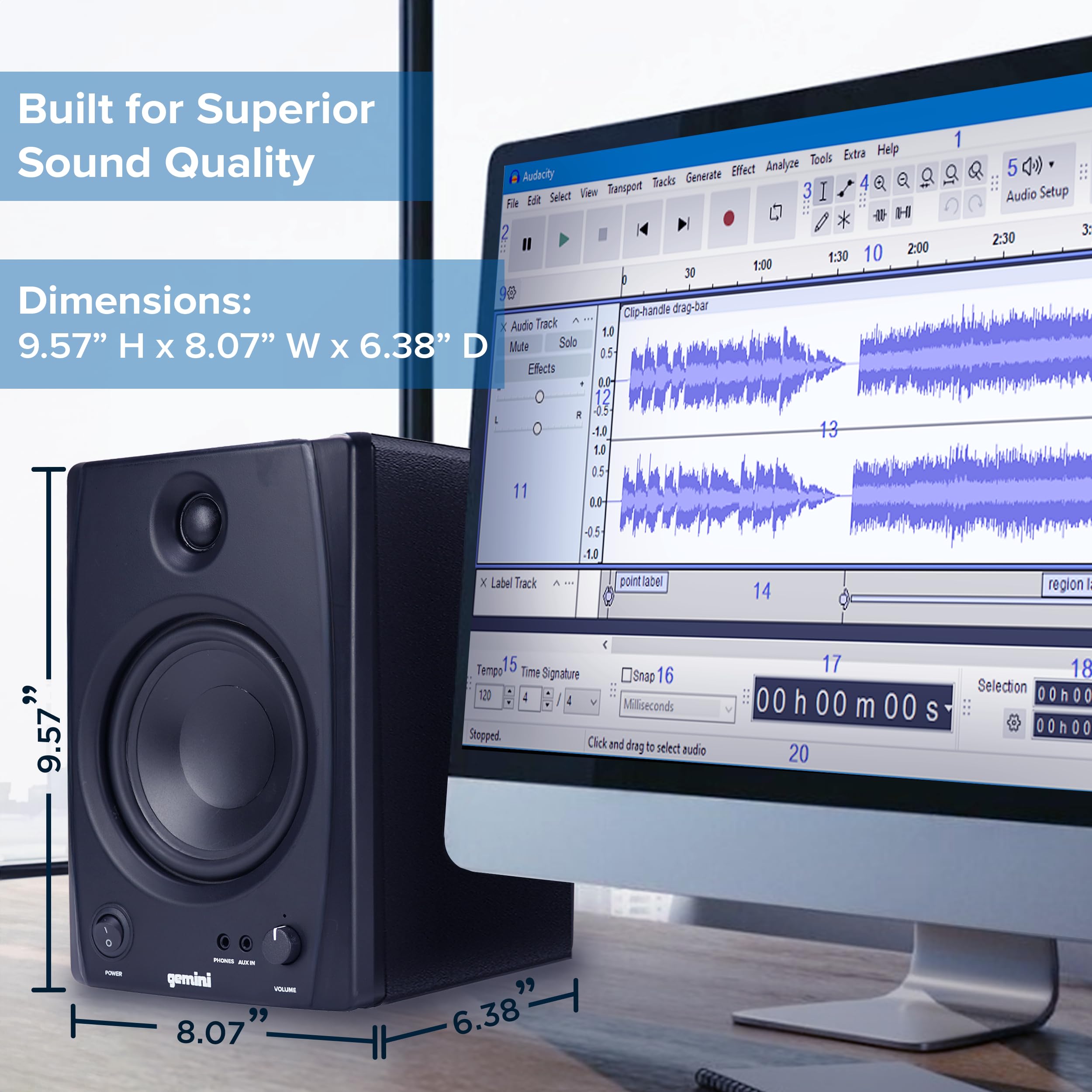 Gemini Sound SMX-5BT Altoparlanti per monitor da studio da 5 pollici con Bluetooth, potenza di picco 200 W, ingressi TRS/RCA/AUX, sintonizzazione acustica, coppia attiva/passiva per studio domestico