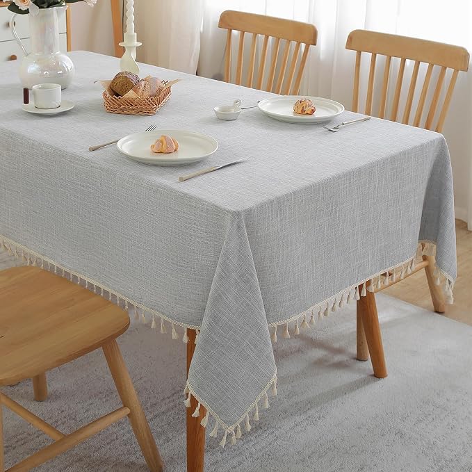 Alsoo Table Cloth Rectangle Table Heavy Duty Cotton Linen Texture Tablecloth Farmhouse Spill Proof Wrinkle Free Tables Cover with Tassel for Kitchen Dining Holiday Party, Light Grey, 55" x 55"