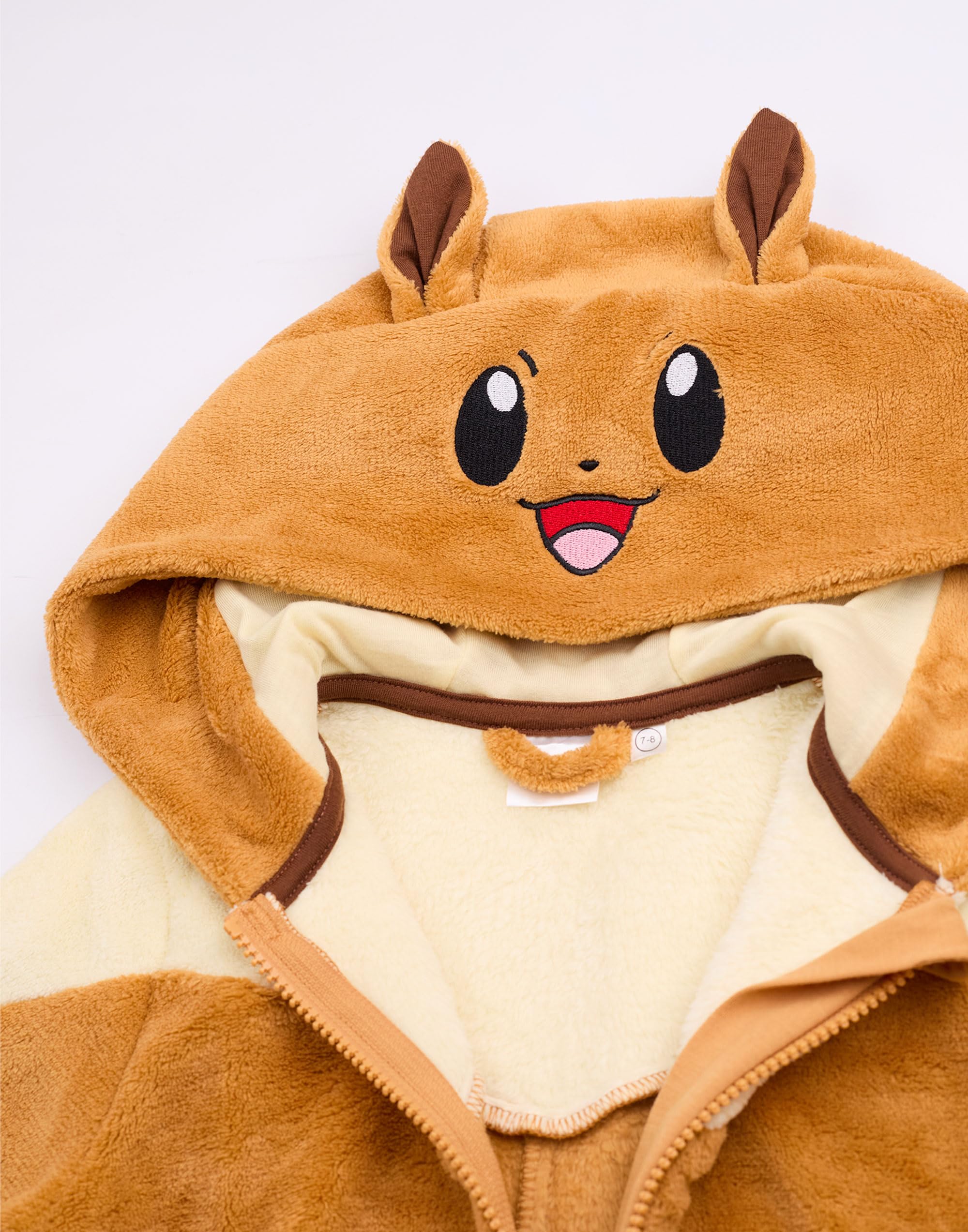Pokémon Évoli Filles Onesie | Dors-Bien à Capuche avec imprimé Graphique et Personnages Eevee pour Enfants avec Oreilles 3D (Marron | Pyjama de Poche Monster