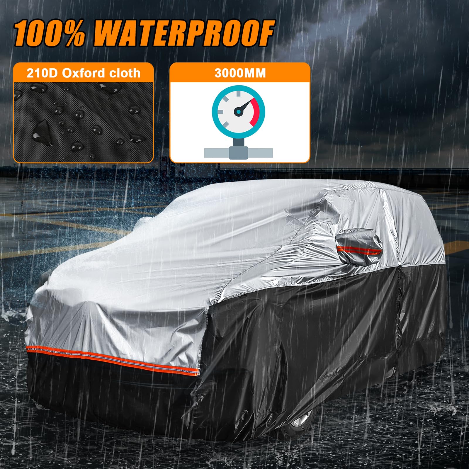 Autoabdeckung Passend für VW T5 T6 LWB Peugeot Travelle Long, Universal wasserdichte Vollgarage Autoplane mit Reißverschlusstür für Schnee, Regen, Allwetterschutz