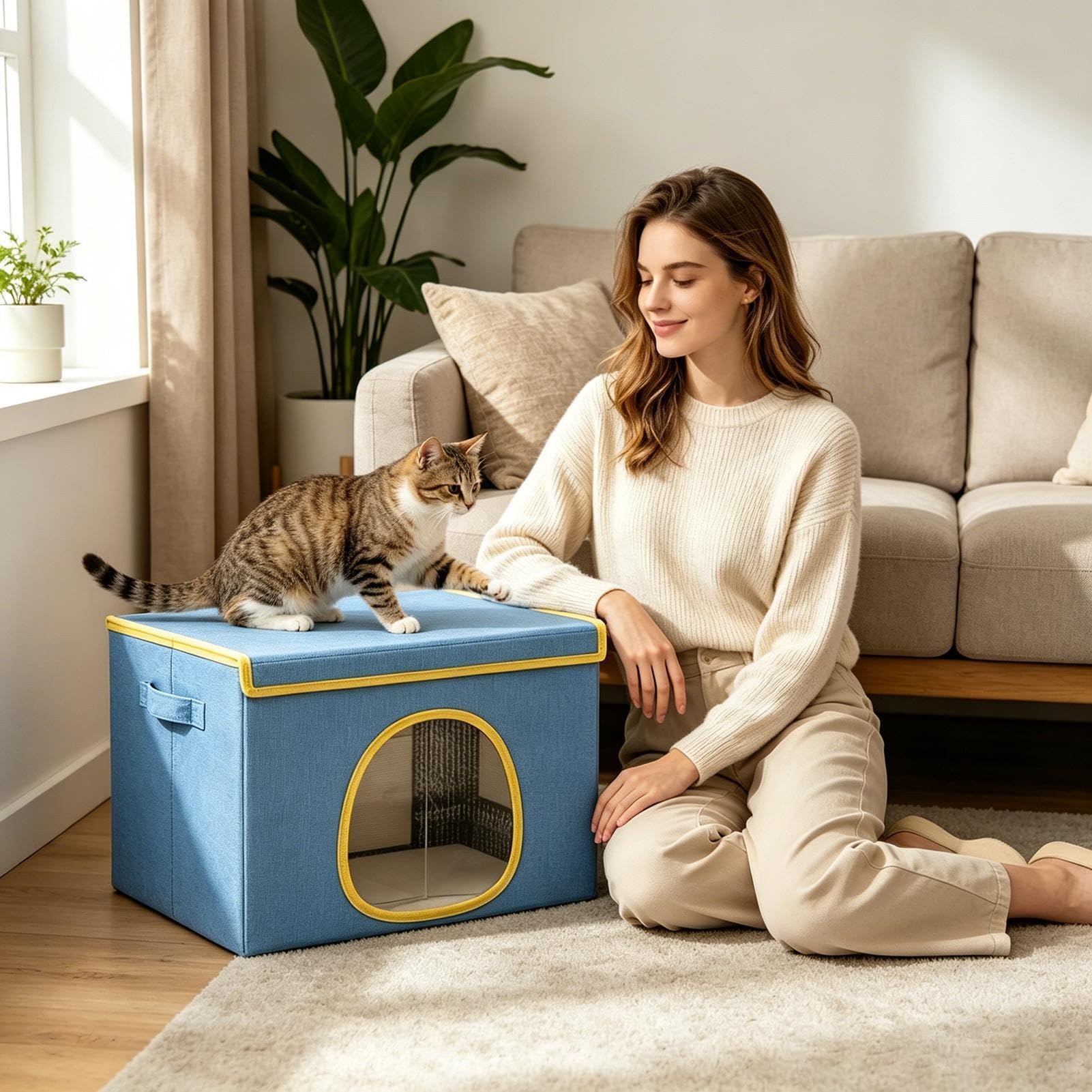Faltbares Kühlhaus für Katzen & Hunde – mit 6 wiederaufladbaren Kühlpads, Kühlhaus,atmungsaktives und wetterfestes Design, perfekt für Schlafzimmer, Balkon, Garten