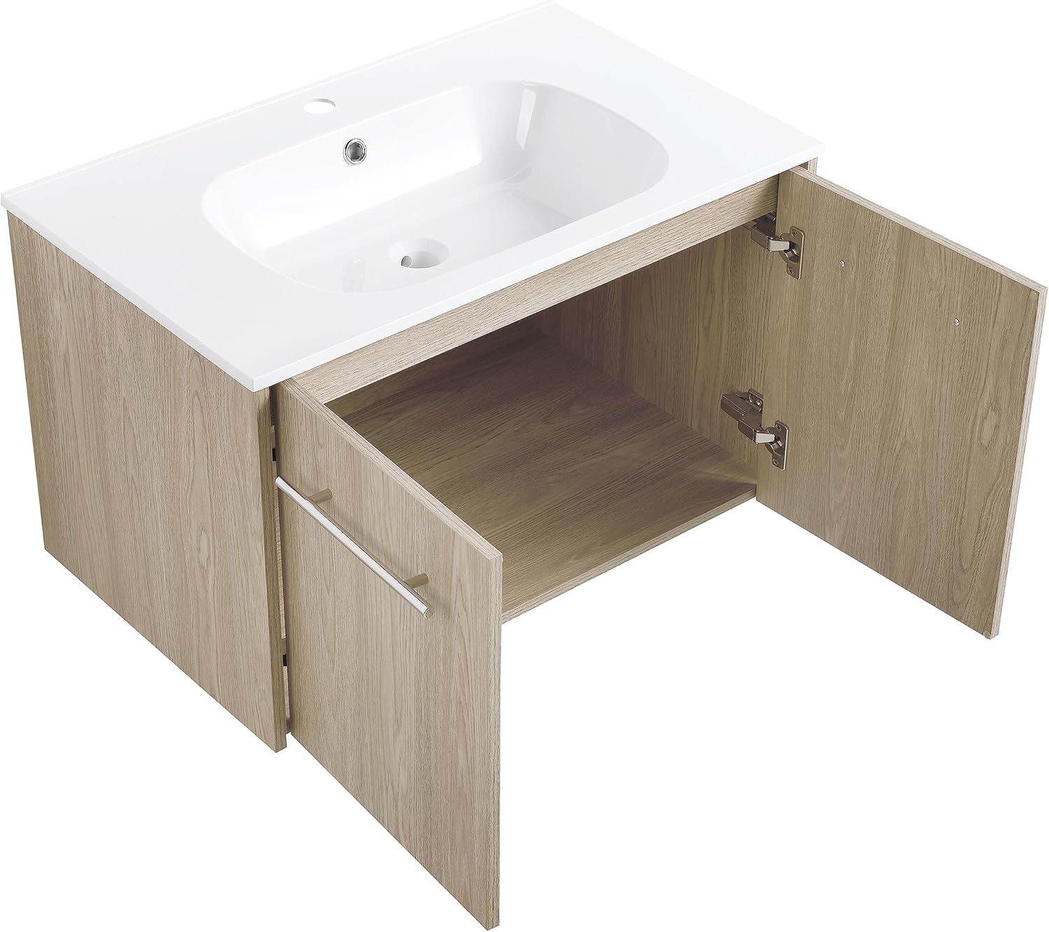 SSLine Wall Mounted Bathroom Vanity Sink Set,30'' Wall Mounting Small Floating Bathroom Wood Cabinet with 2 Drawers,Hanging Vanity Set with Top Gel Basin Sink for Small Space (F-30'')