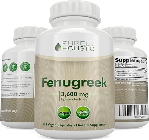 Miniatura 9 de Purely Holistic Cápsulas de fenogreco de 3600 mg - 365 cápsulas veganas - Suplemento de lactancia - de semillas de fenogreco - Extracto concentrado