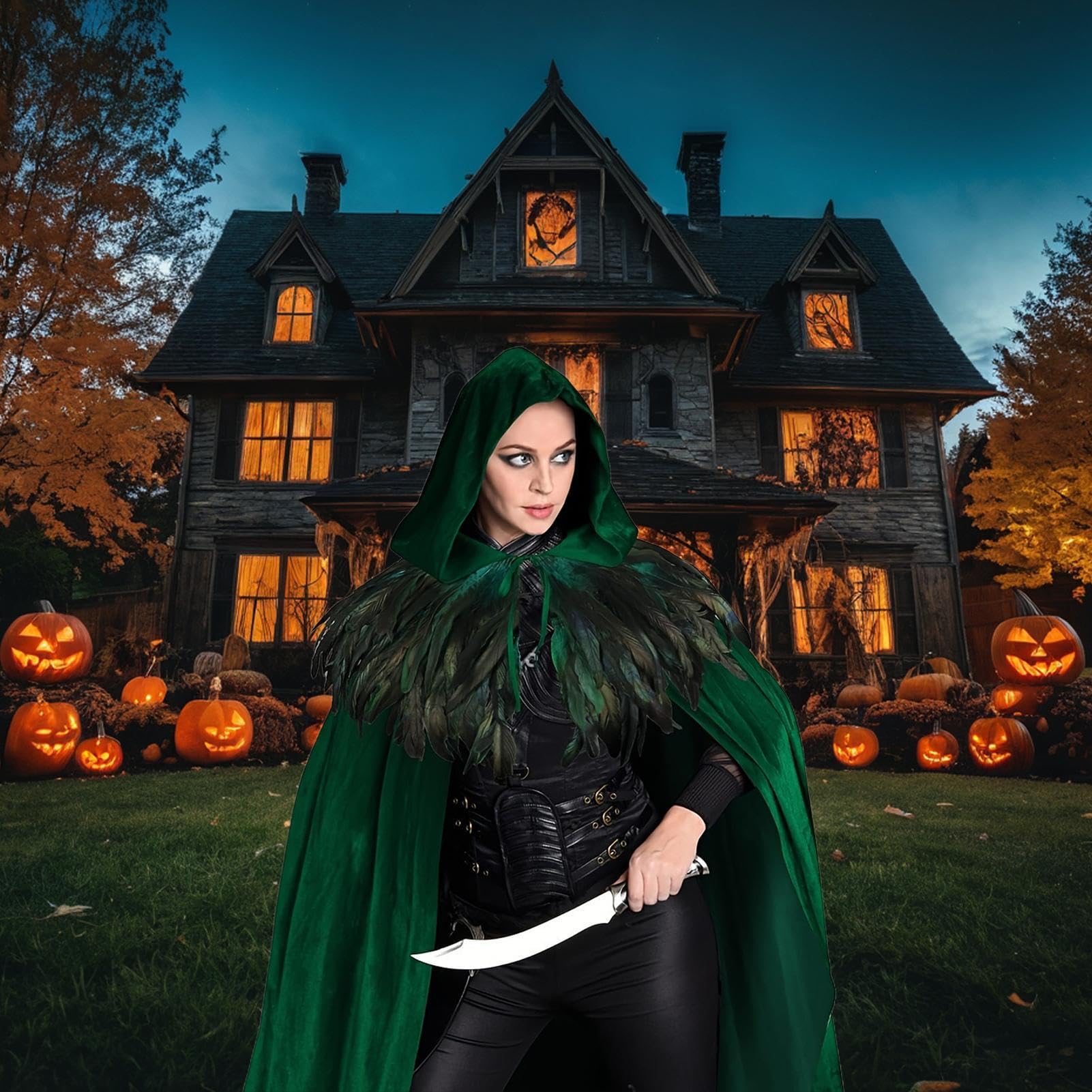 Peleryna z kapturem dla kobiet, długa szata, unisex, Halloween, czarownice