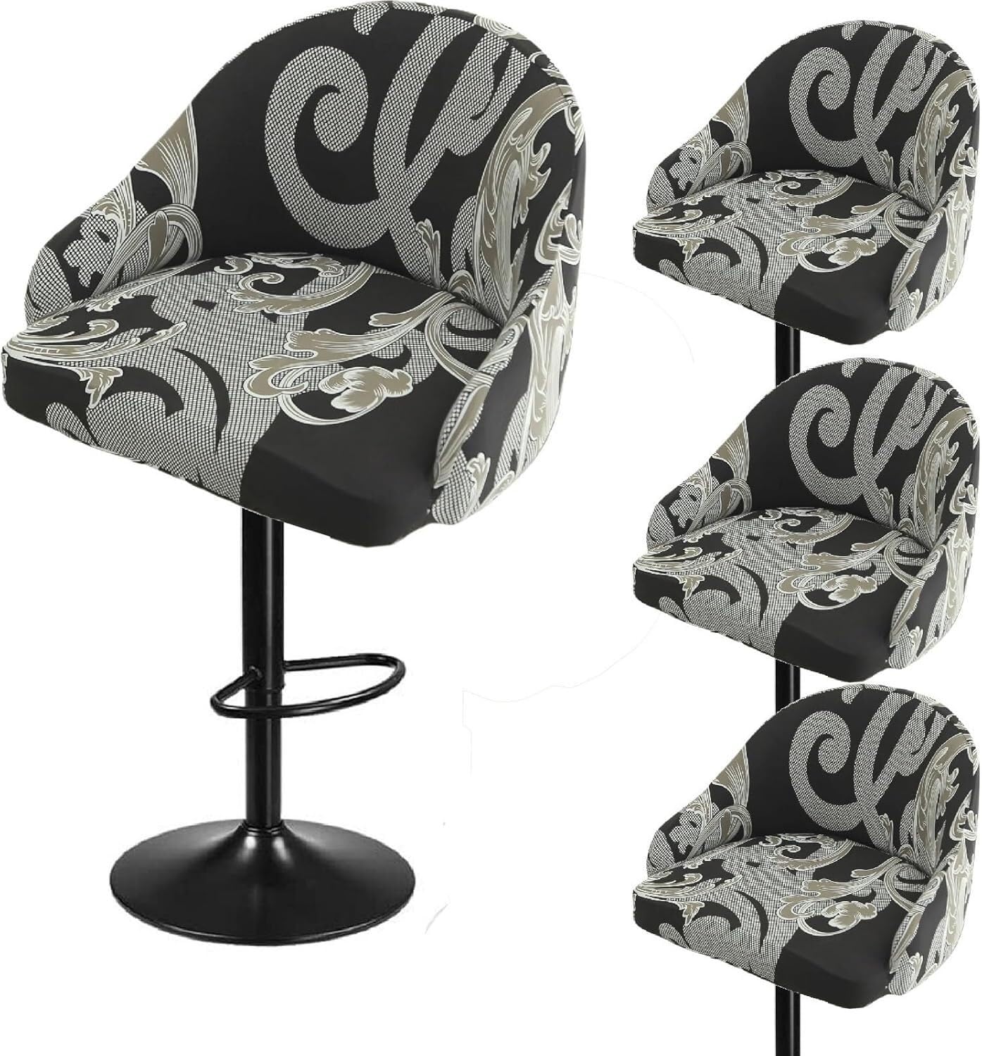 SDNAM Pub Bar Counter Stool Chair Covers with Back and Arms Set of 4/2/1 Stretch, Swivel Curved Kitchen Barstool Chair Cover Curved Back Bar Stool Slipcovers with Arms(H13,4PCS)